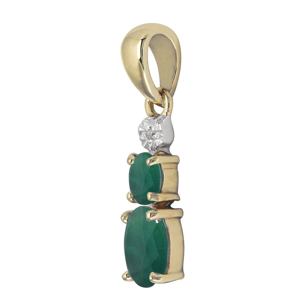 183P0576149 Classic Oval Emerald & Diamond Pendant in 9ct Yellow Gold 2