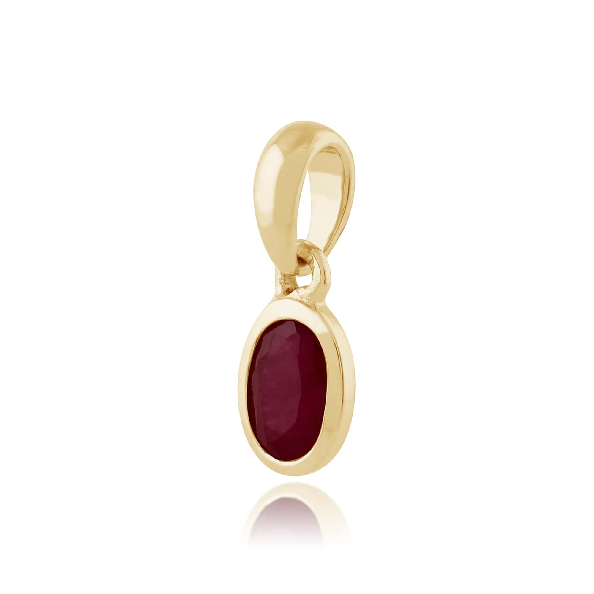 183E0670069-183P1120039 Classic Oval Ruby Single Stone Bezel Stud Earrings & Pendant Set in 9ct Yellow Gold 5