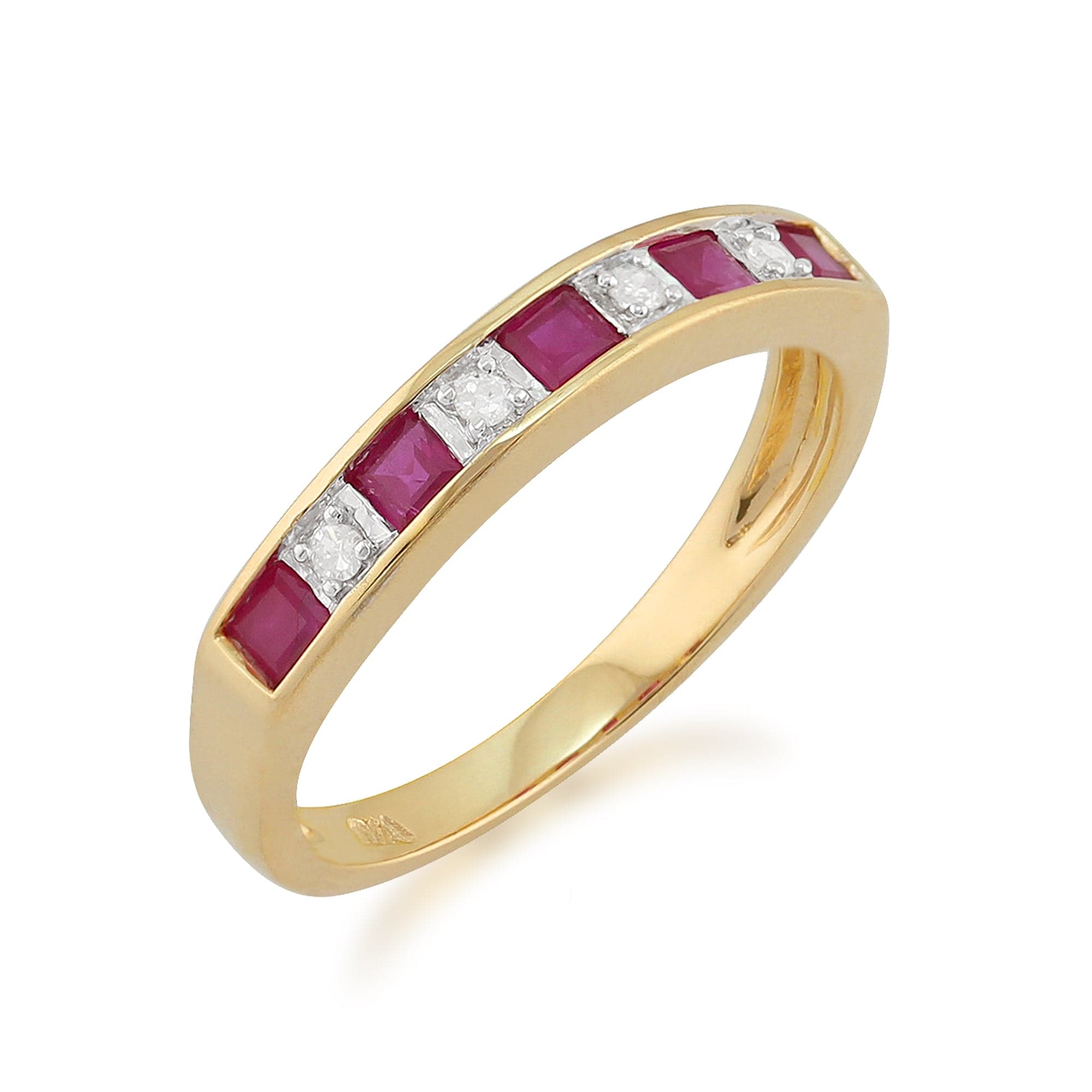 7594 Classic Square Ruby & Diamond Half Eternity Ring in 9ct Yellow Gold 4