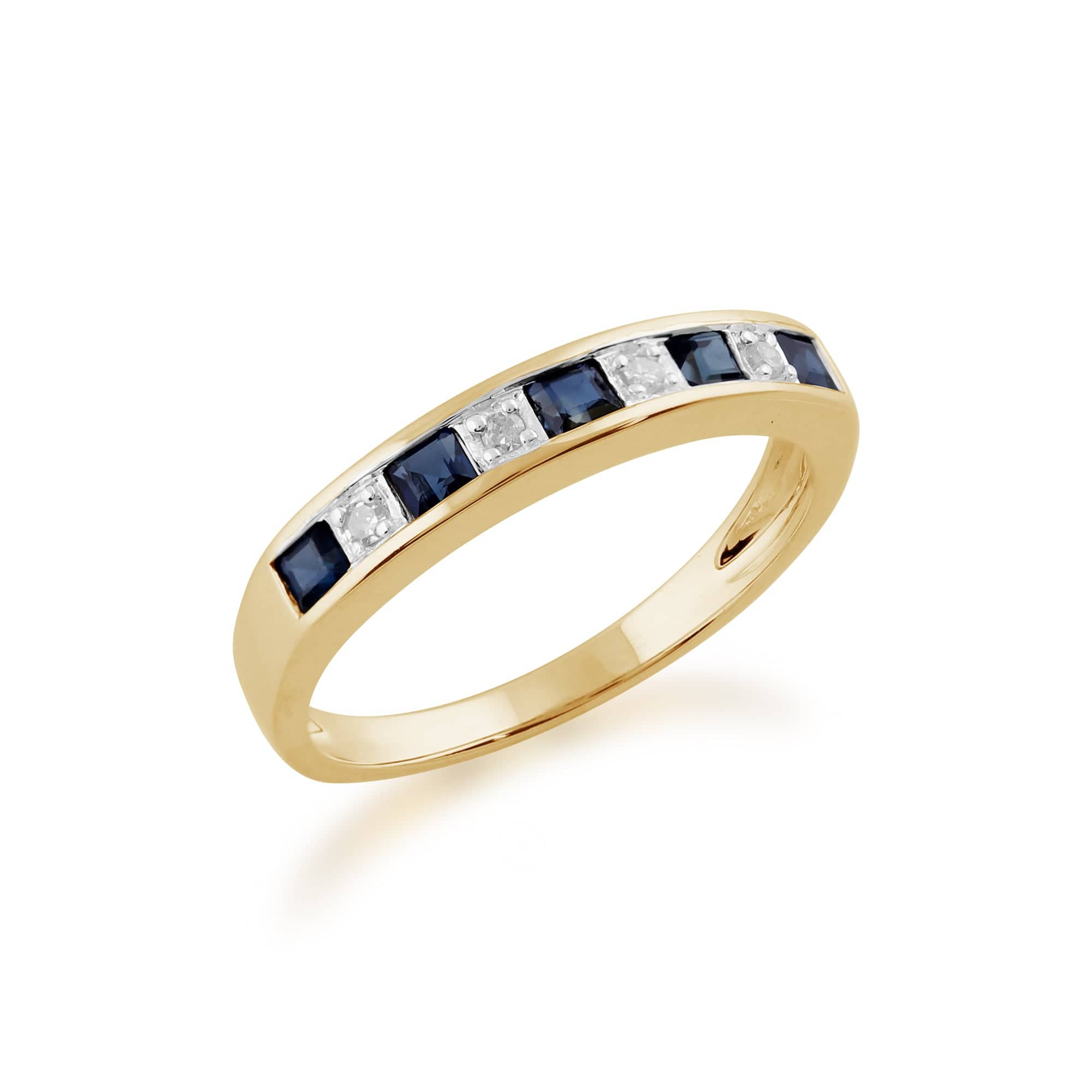 Classic Square Sapphire & Diamond Half Eternity Ring in Yellow 9ct Gold