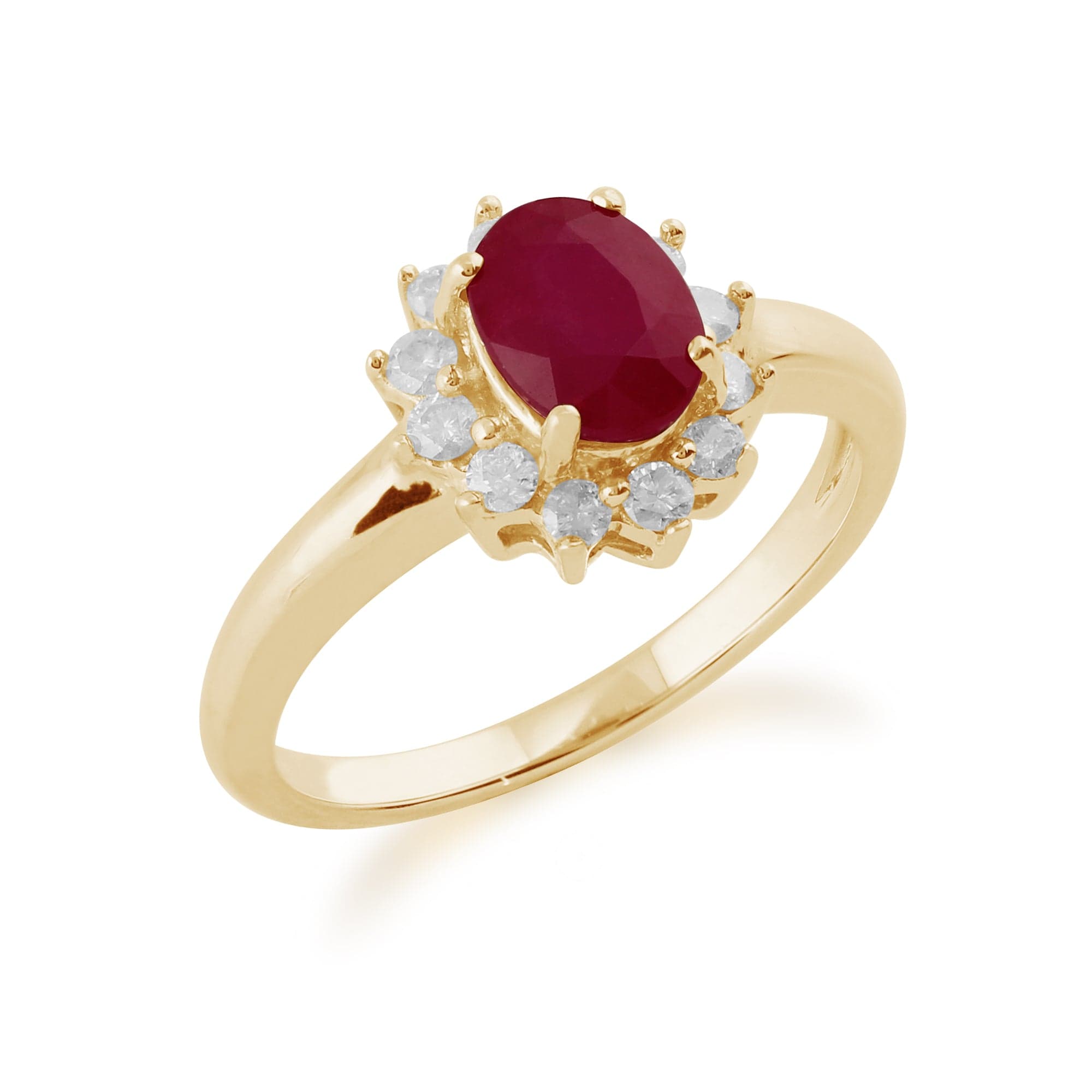 183R1846029 Classic Oval Ruby & Diamond Cluster Ring in 9ct Yellow Gold 2