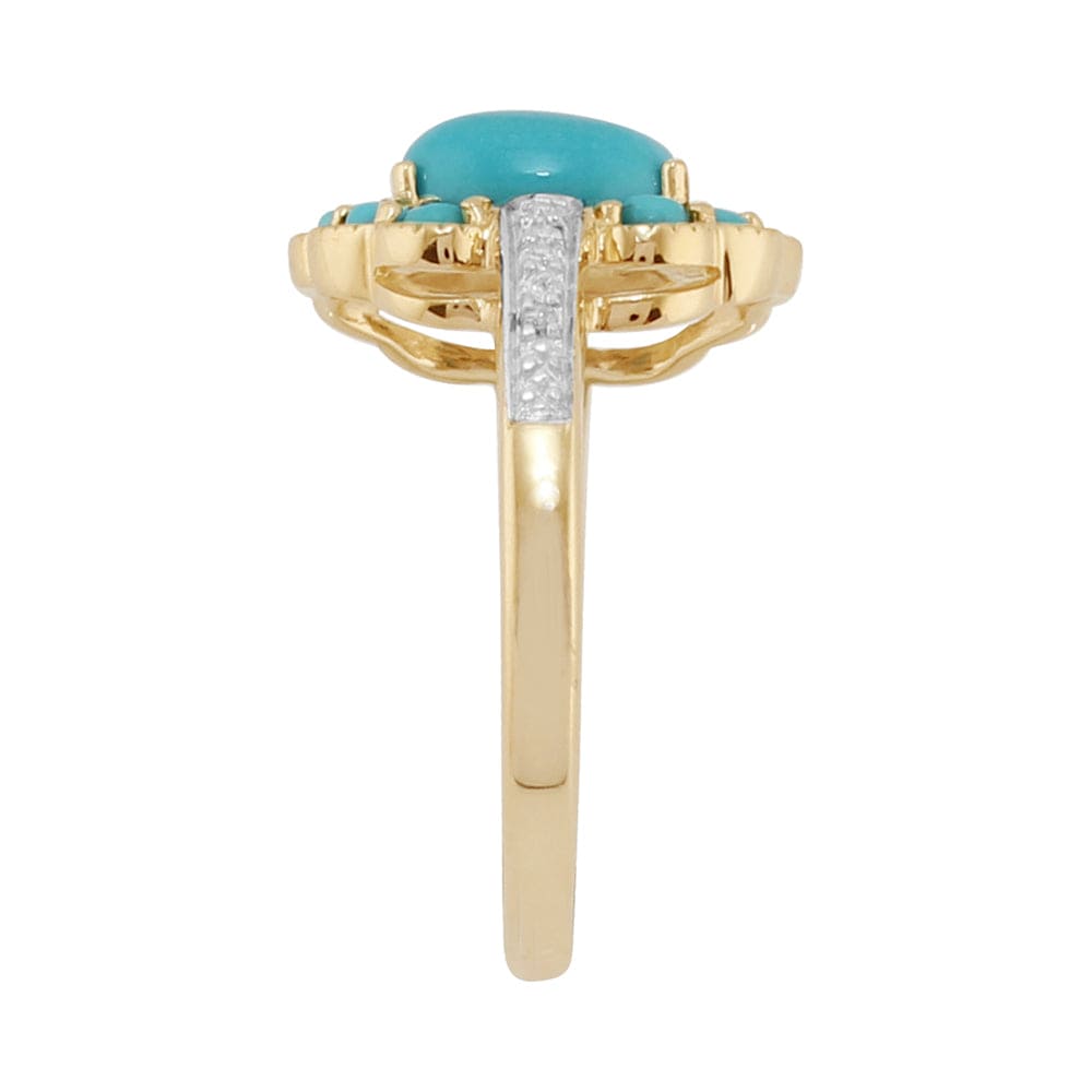 183R4245019 Contemporary Oval Turquoise & Diamond Boho Ring in 9ct Yellow Gold 2