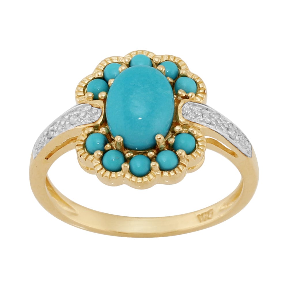 Contemporary Oval Turquoise & Diamond Boho Ring in 9ct Yellow Gold - Gemondo