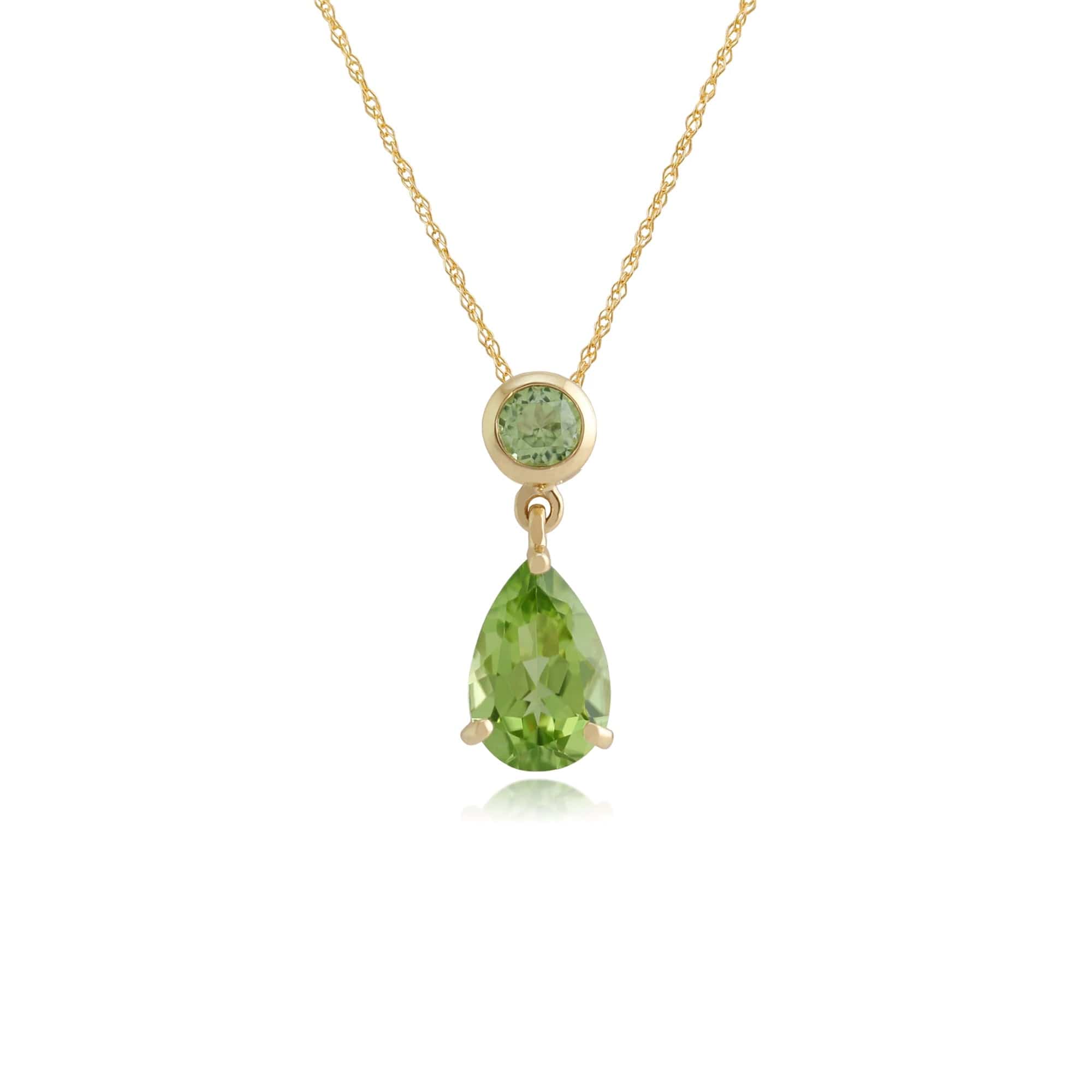 186P0188059 Classic Pear & Round Peridot Pendant in 9ct Yellow Gold 1