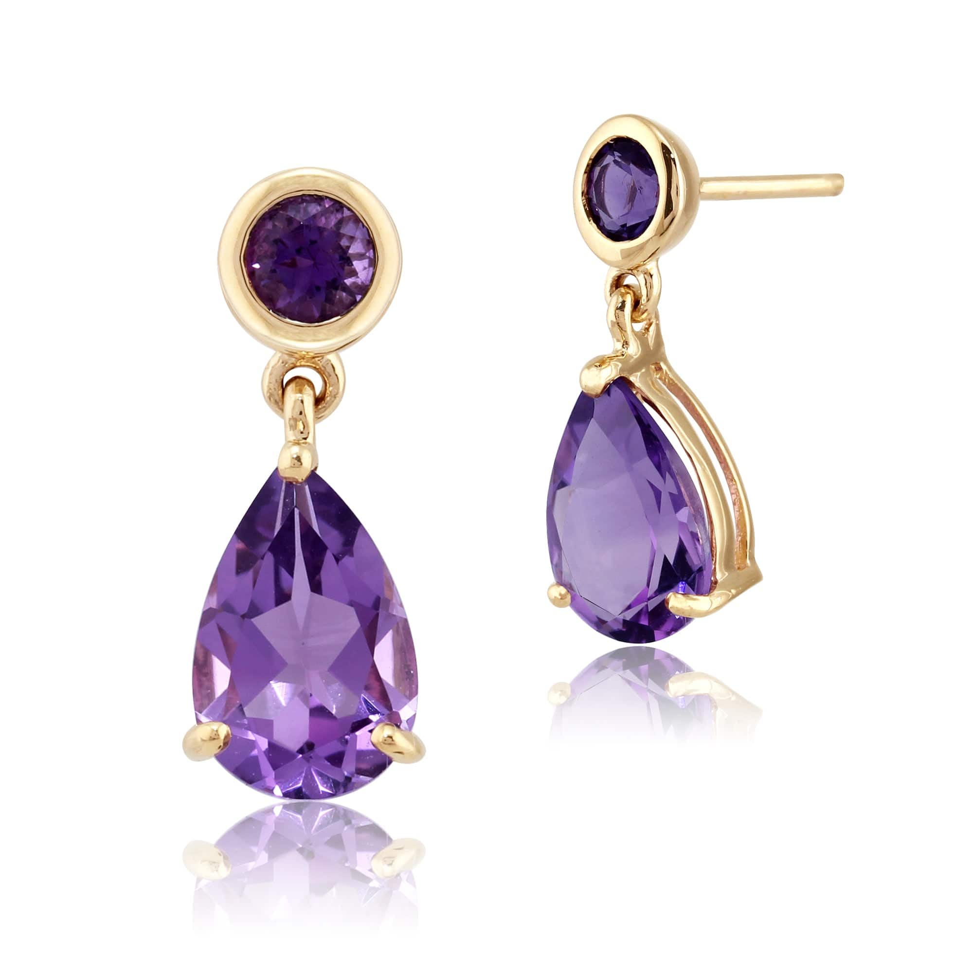 Classic Pear Amethyst Drop Earrings in 9ct Yellow Gold