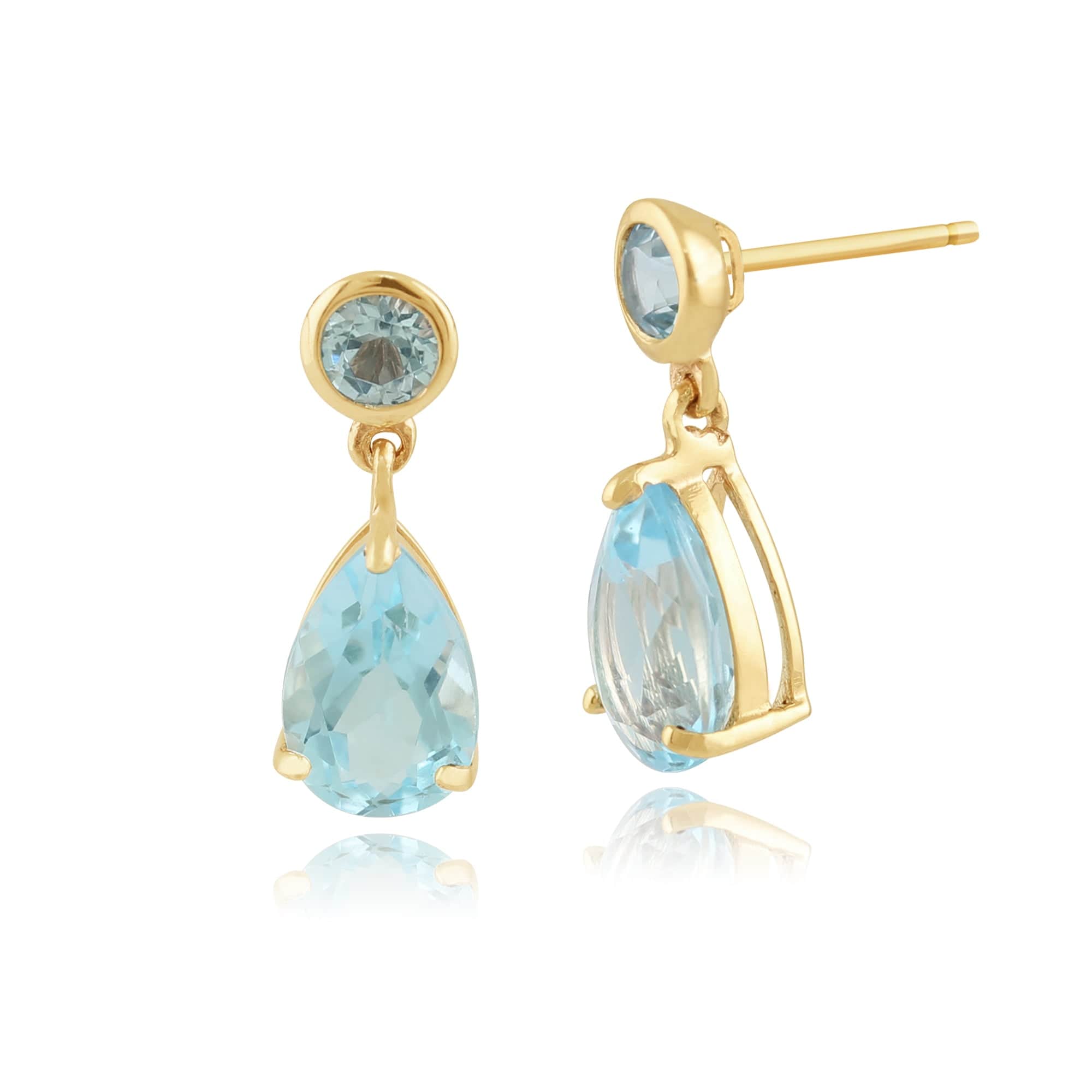 Classic Pear Blue Topaz Drop Earrings in 9ct Yellow Gold - Gemondo