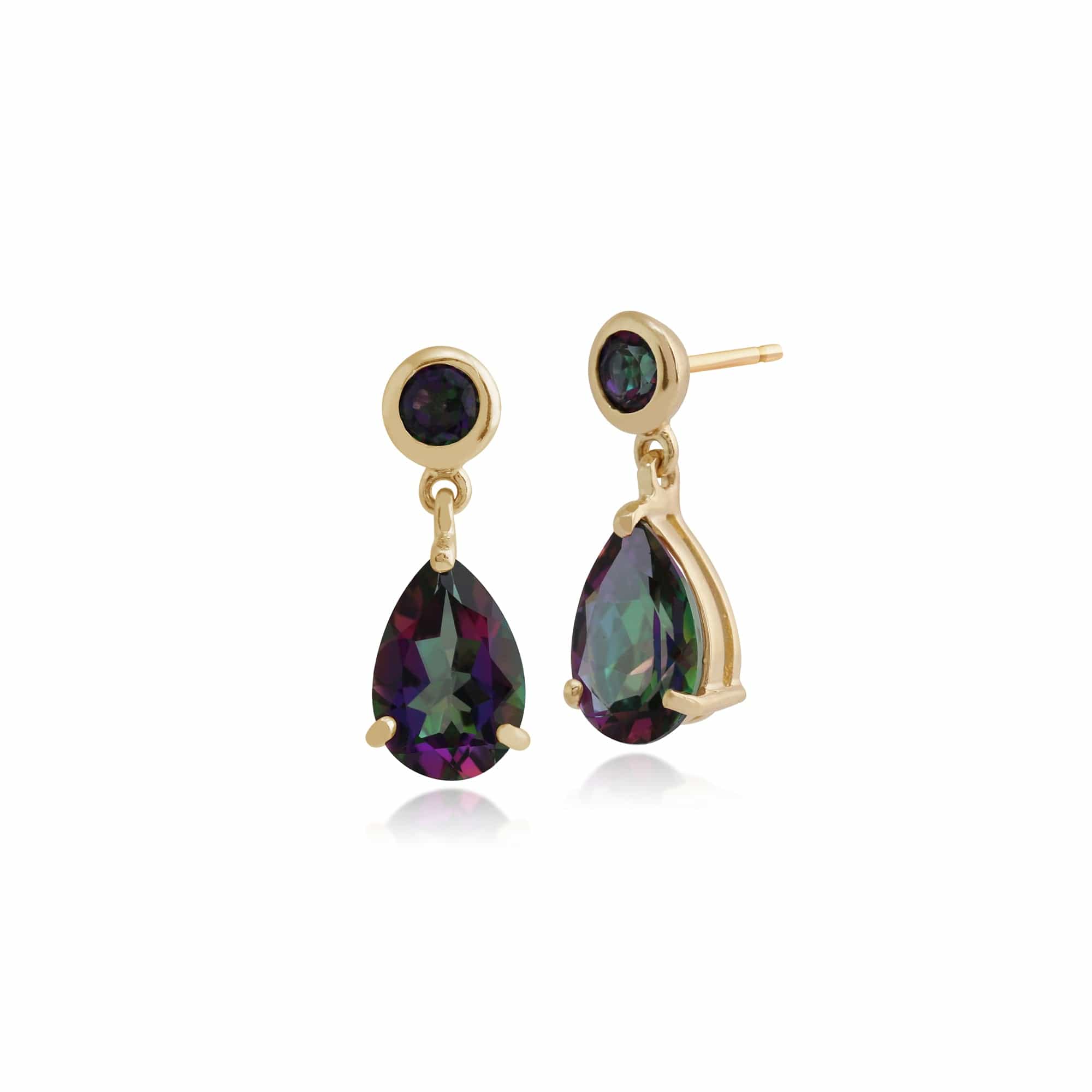 Classic Pear & Round Mystic Topaz Drop Earrings in 9ct Yellow Gold - Gemondo