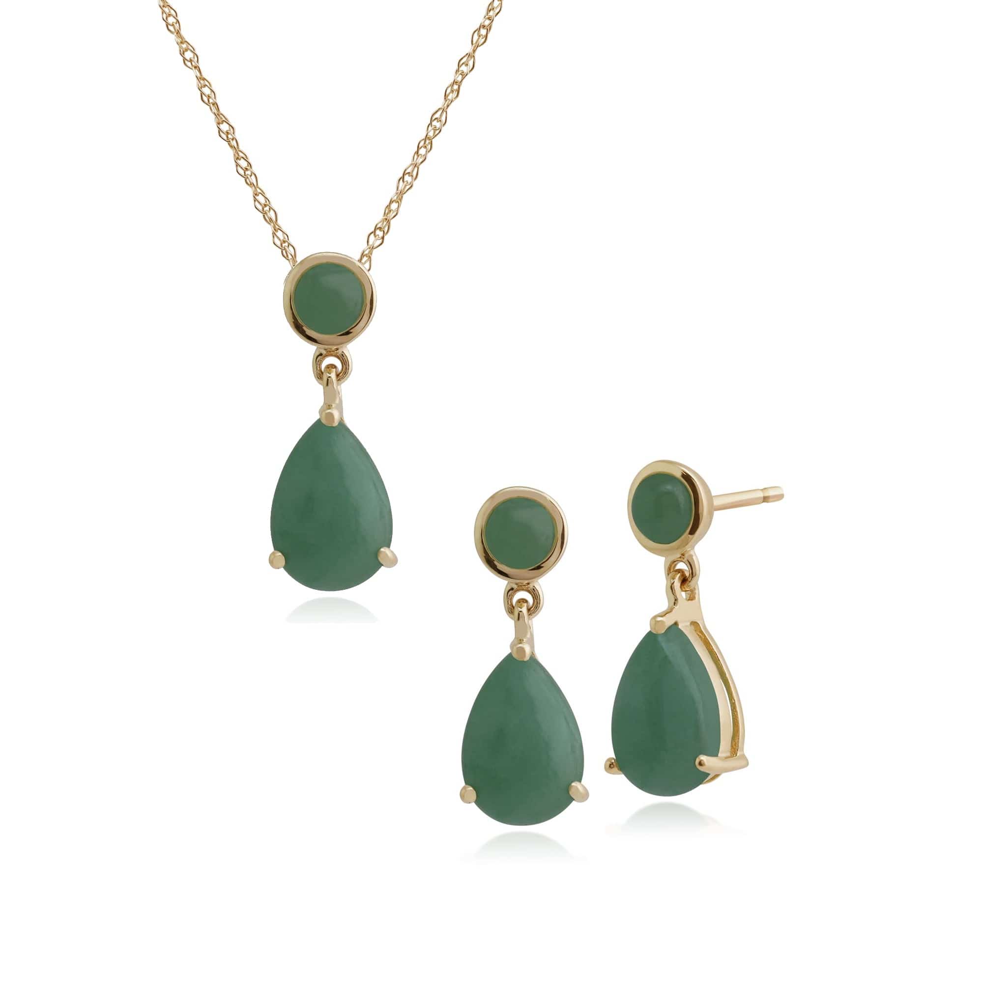 186E0148109-186P0188109 Classic Pear & Round Jade Drop Earrings & Pendant Set in 9ct Gold 1