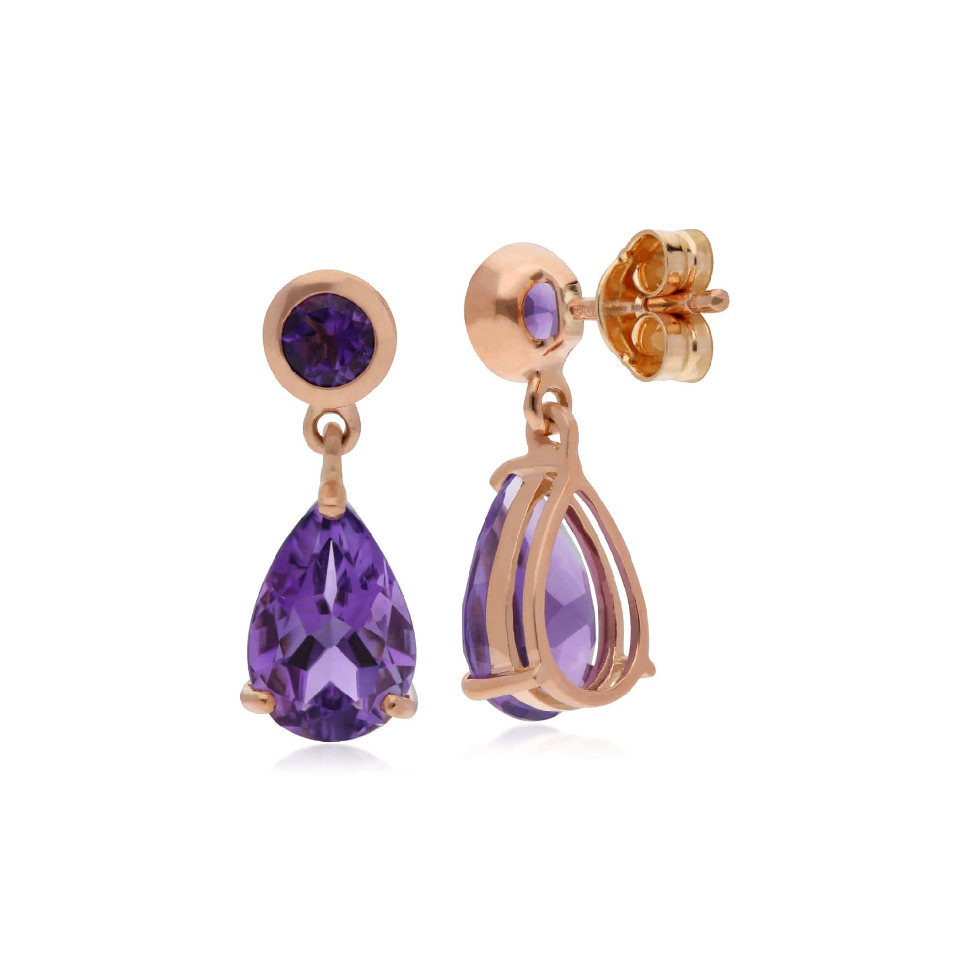 186E017201925 Classic Pear & Round Amethyst Drop Earrings in 9ct Rose Gold 1