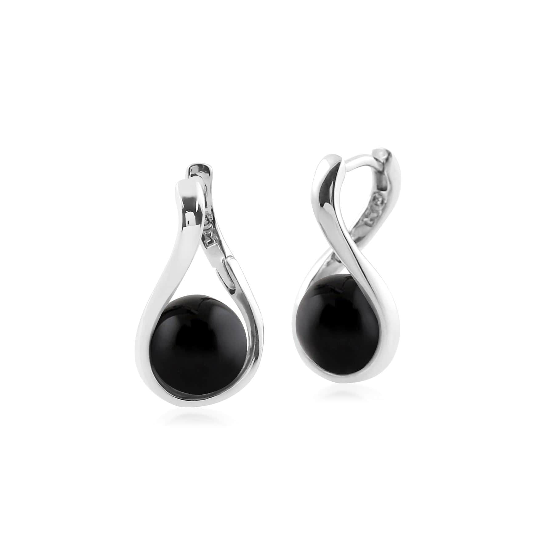 267E023803 Kosmos Round Ball Shaped Black Onyx Earrings in Rhodium Plated Sterling Silver 1