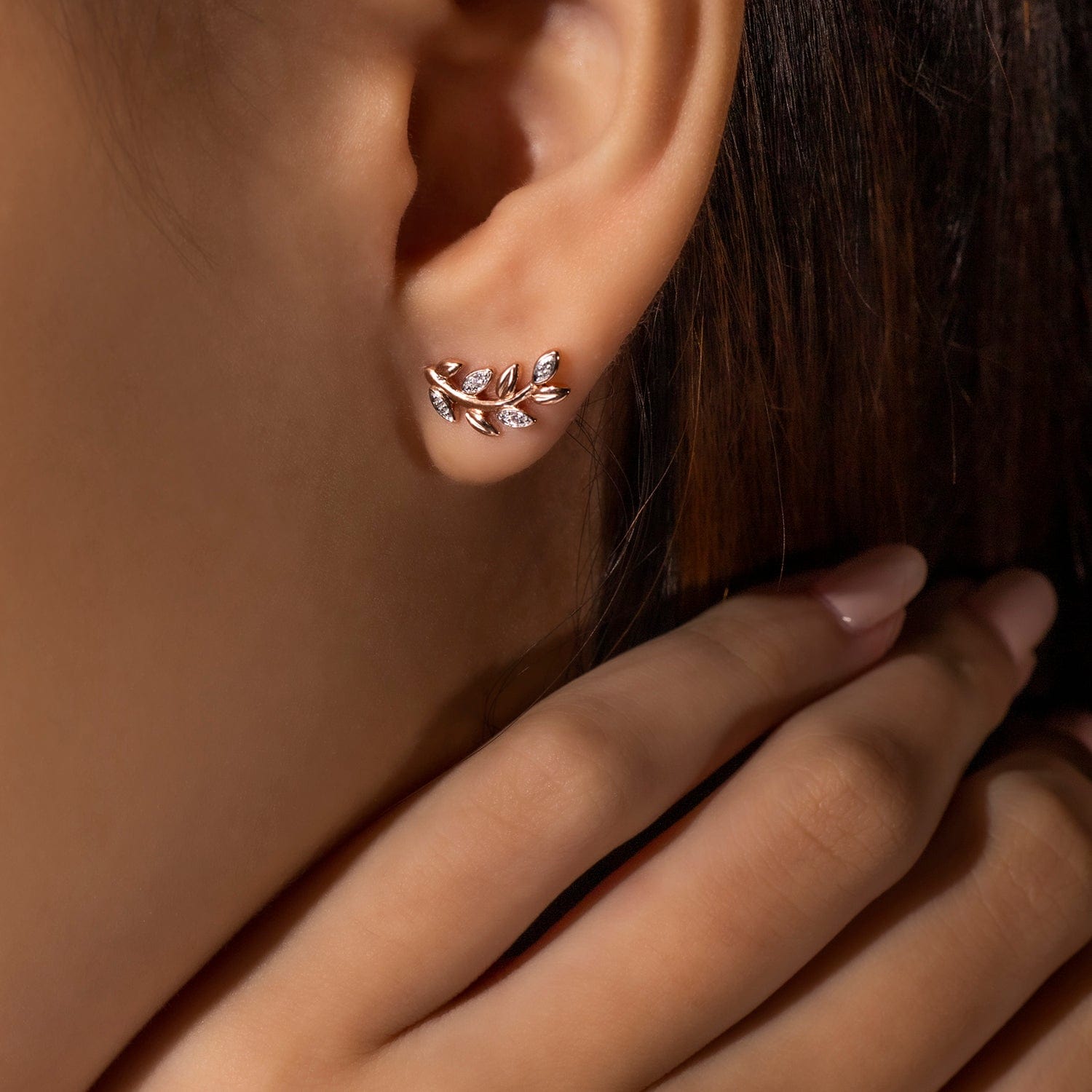 O Leaf Diamond Pave Stud Earrings