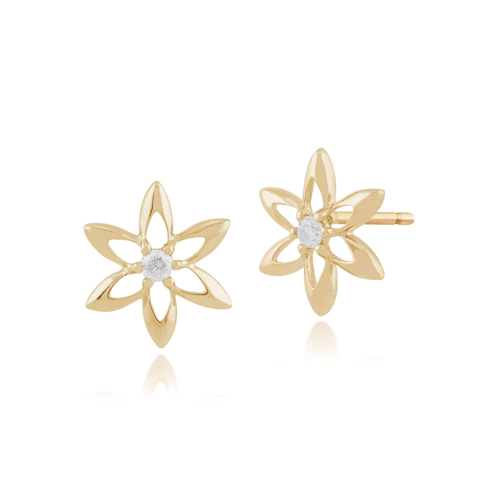 191E0360019 Floral Round Diamond Flower Frame Stud Earrings in 9ct Yellow Gold 1