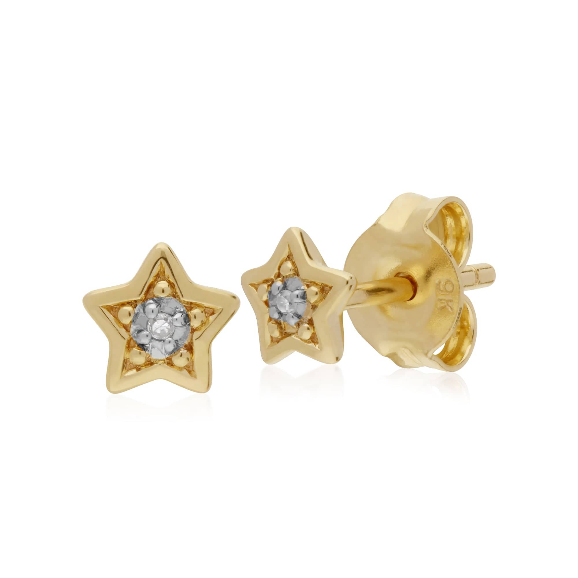 191E0382019 Classic Single Stone Round Diamond Star Stud Earrings in 9ct Yellow Gold 1