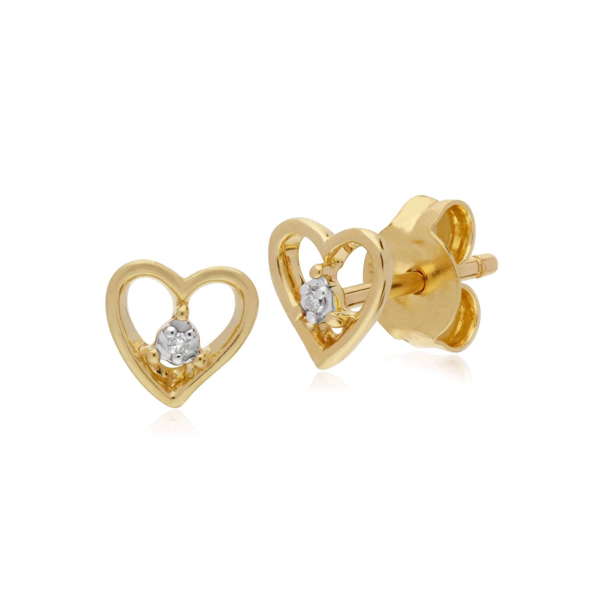 191E0383019 Gemondo 9ct Yellow Gold Diamond Single Stone Heart Stud Earrings 1