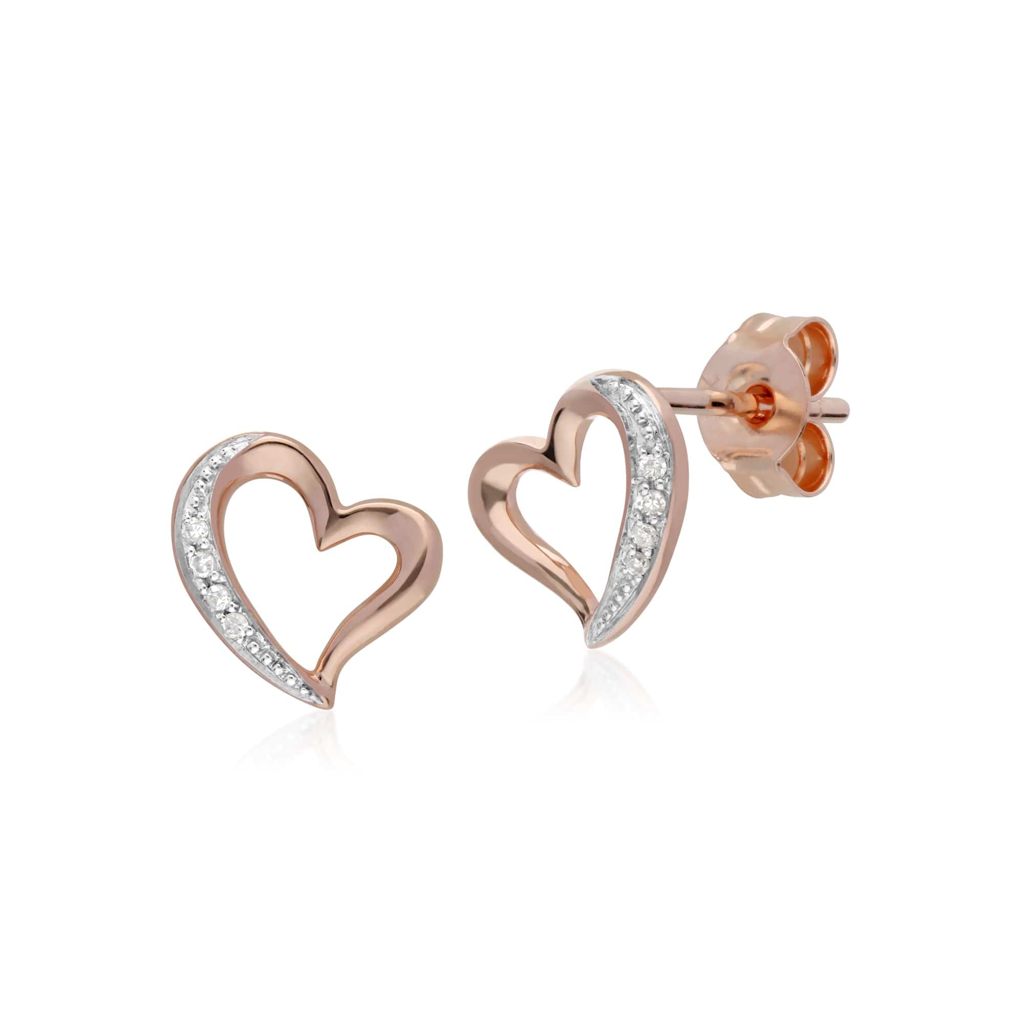 Classic Round Diamond Open Love Heart Stud Earrings in 9ct Rose Gold