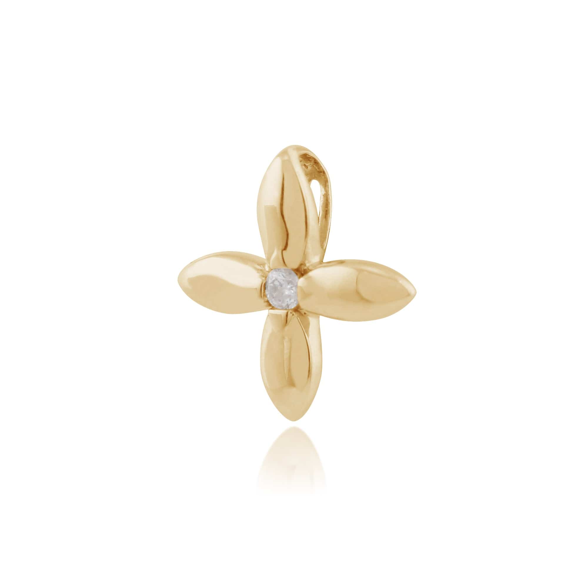 191P0702019 Floral Round Diamond Ixora Flower Single Stone Pendant in 9ct Yellow Gold 2