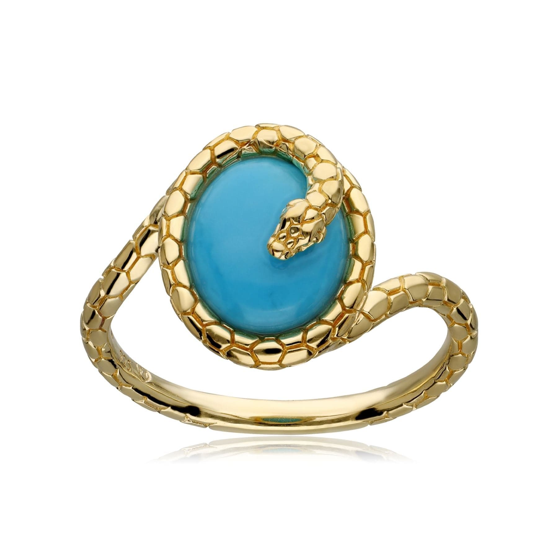 253R644804925 ECFEW™ Turquoise Winding Snake Ring In Yellow Gold Plated Silver 4
