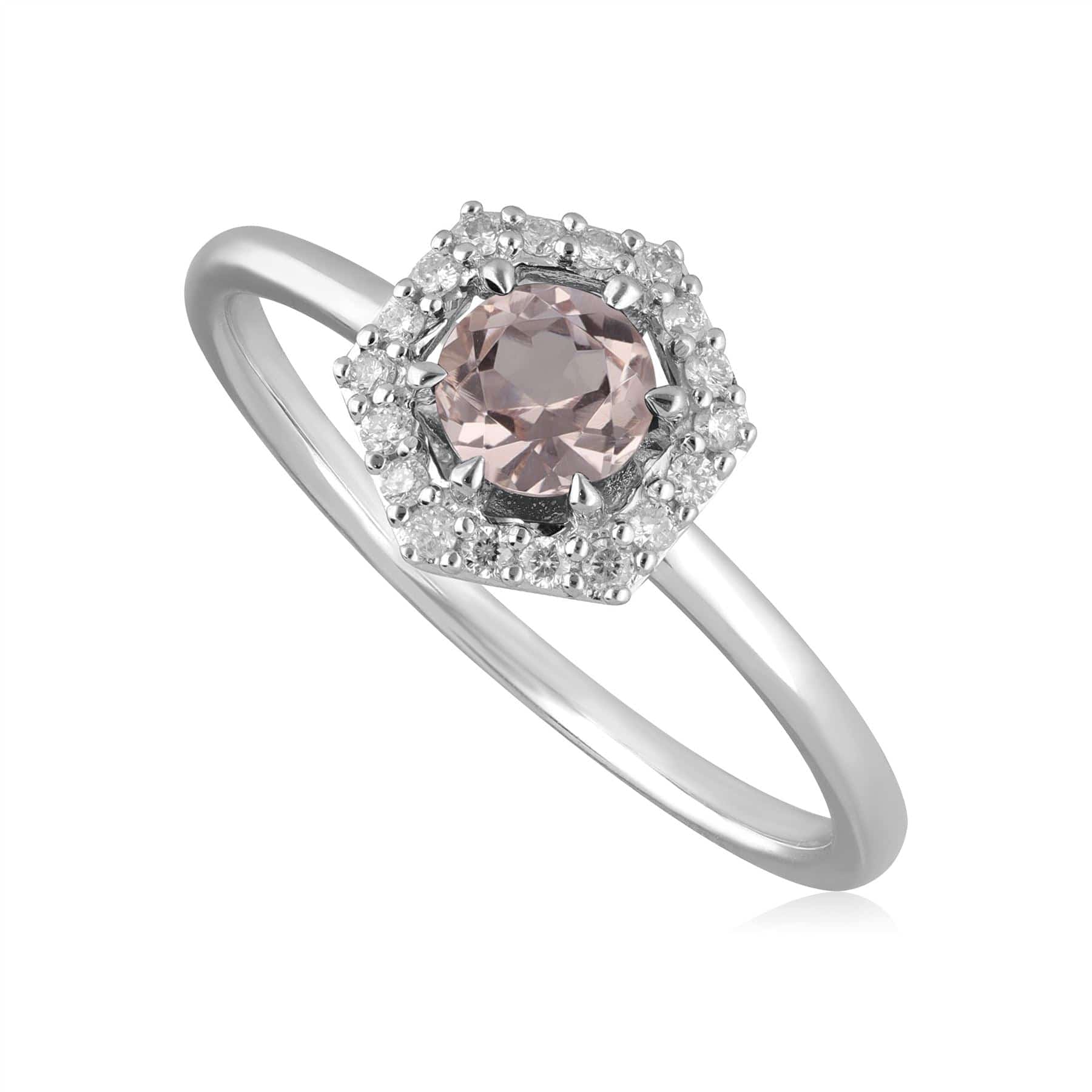 162R0403049 9ct White Gold 0.378ct Morganite & Diamond Halo Engagement Ring 1