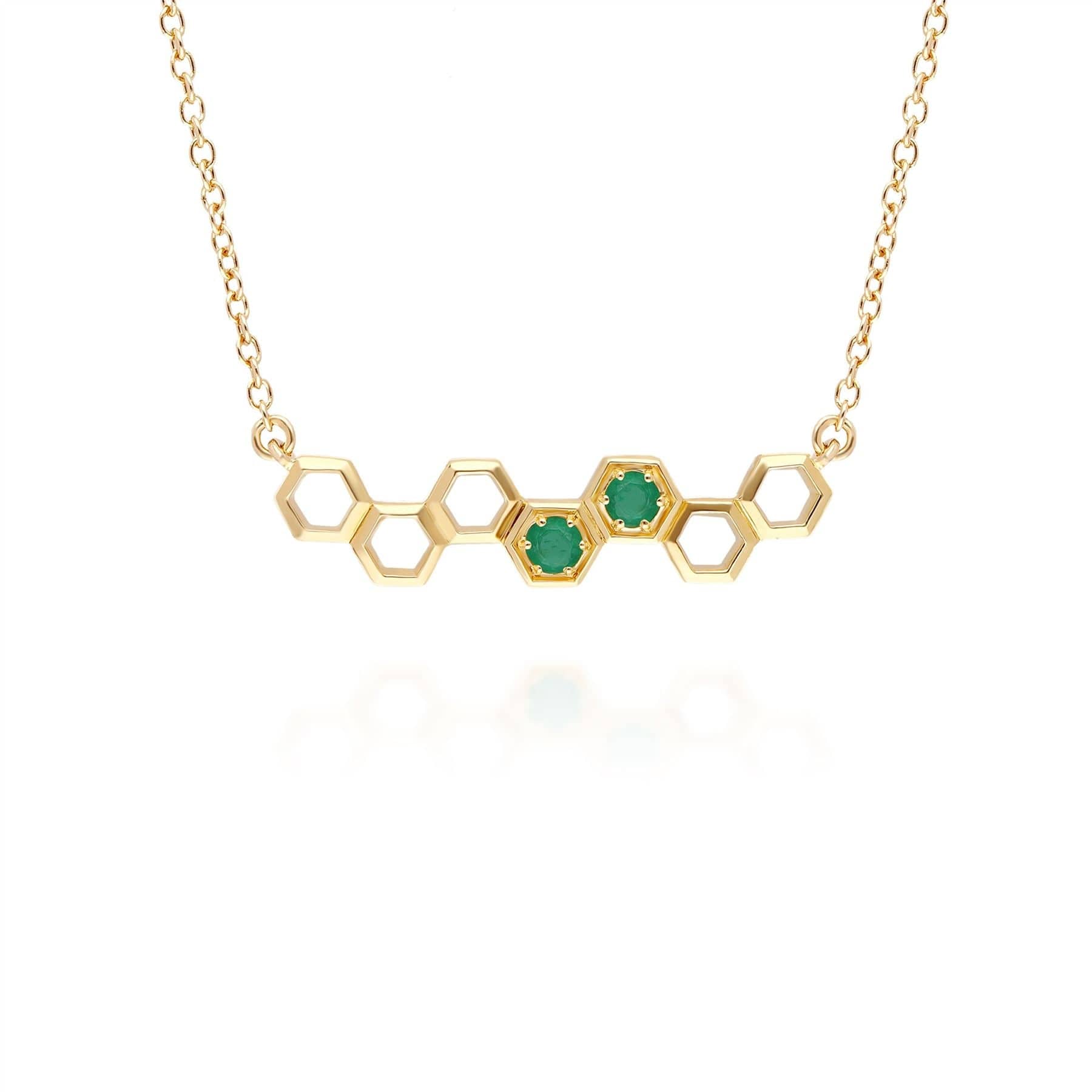 Honeycomb Inspired Emerald Link Necklace in 9ct Yellow Gold - Gemondo