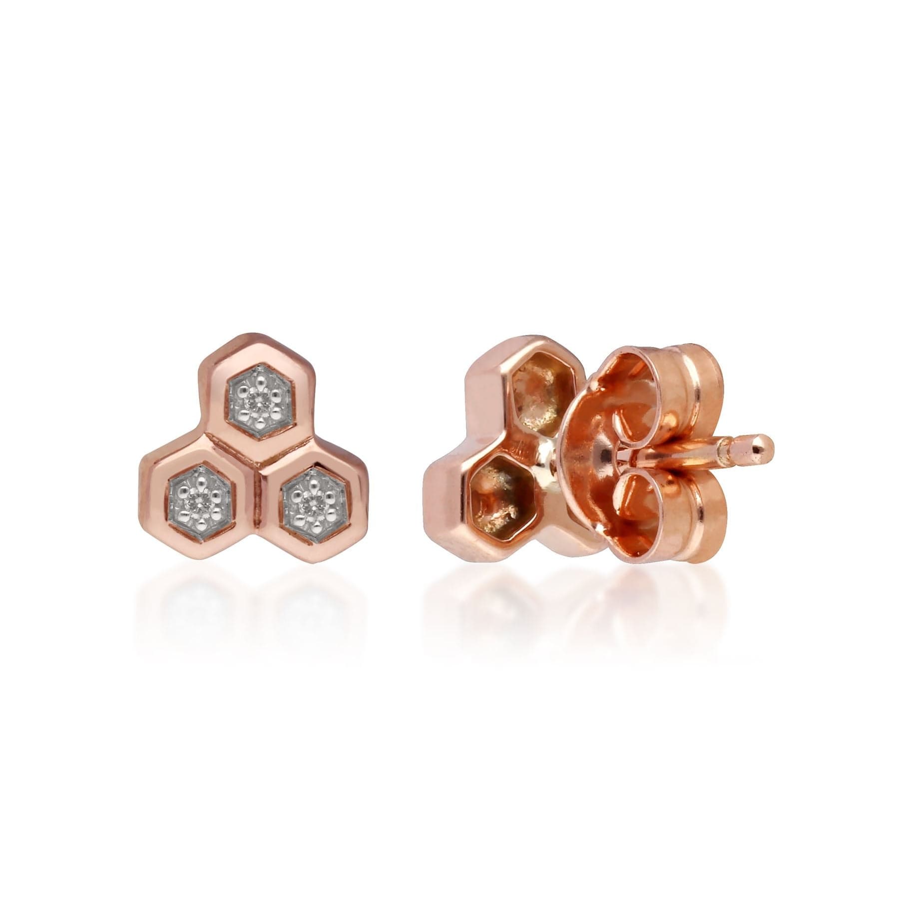 191E0397029 Diamond Trilogy Mismatched Stud Earrings in 9ct Rose Gold 4