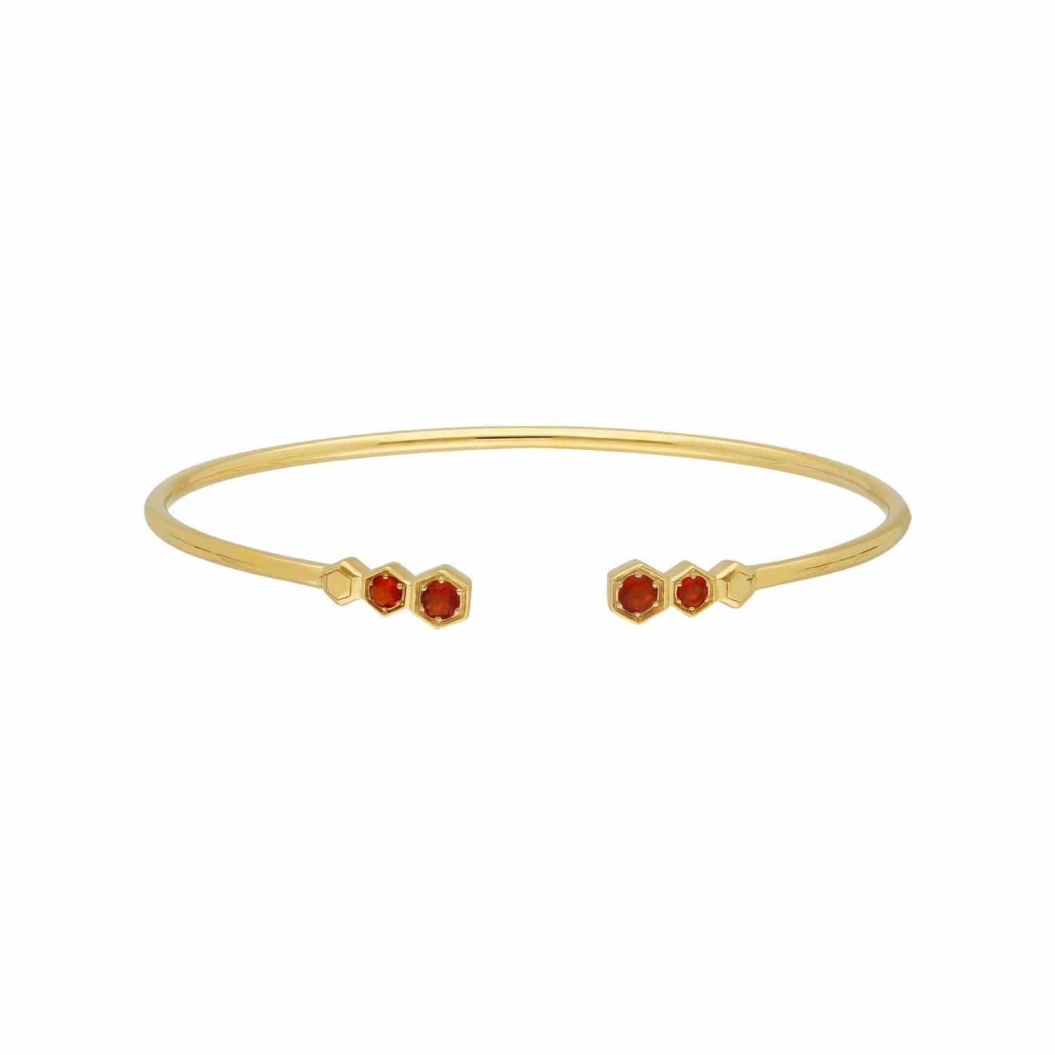 270B010303925 Geometric Fire Opal Open Bangle in Gold Plated Silver 1