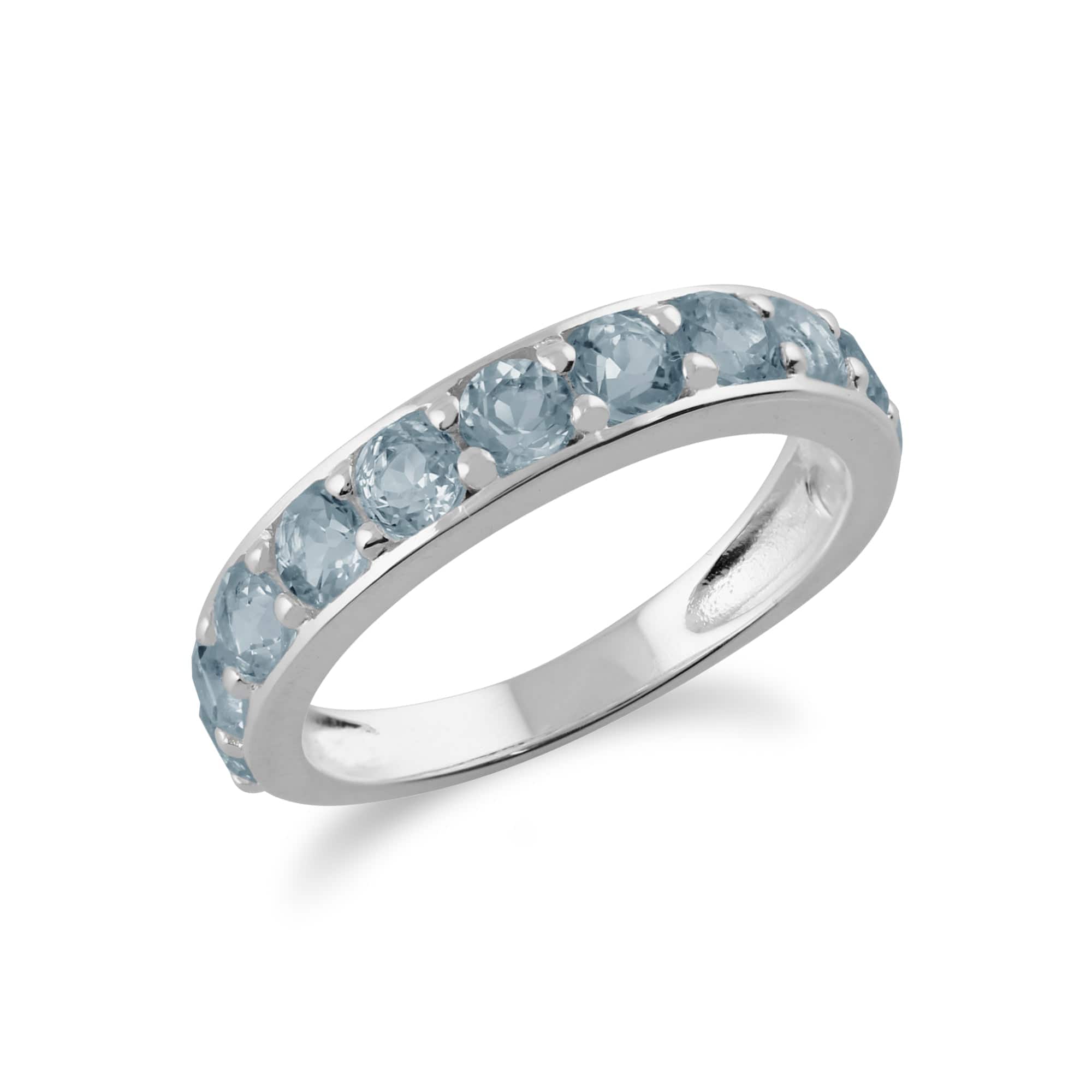 212R010604925 Classic Round Blue Topaz Half Eternity Ring in 925 Sterling Silver 4