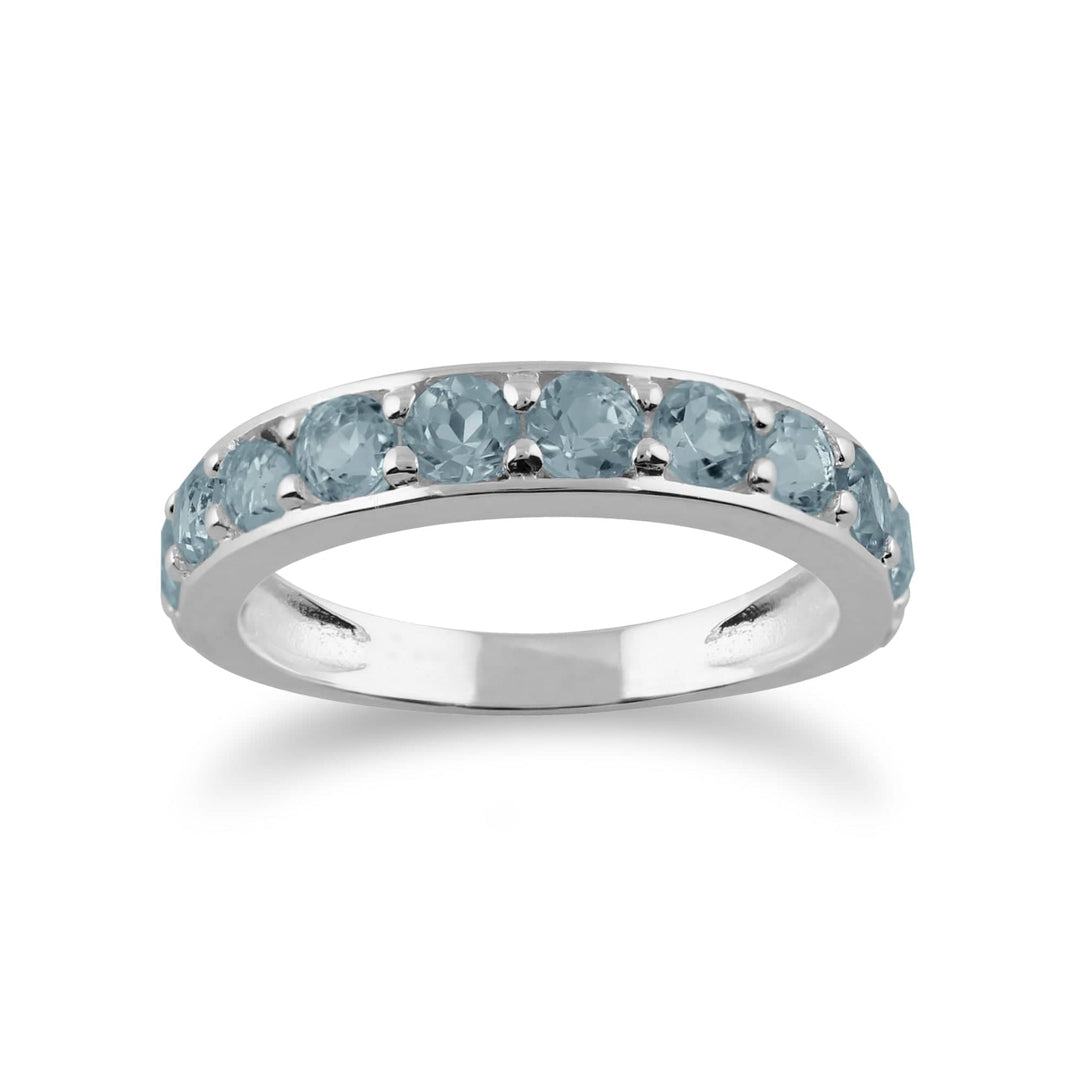 Classic Round Blue Topaz Half Eternity Ring in 925 Sterling Silver
