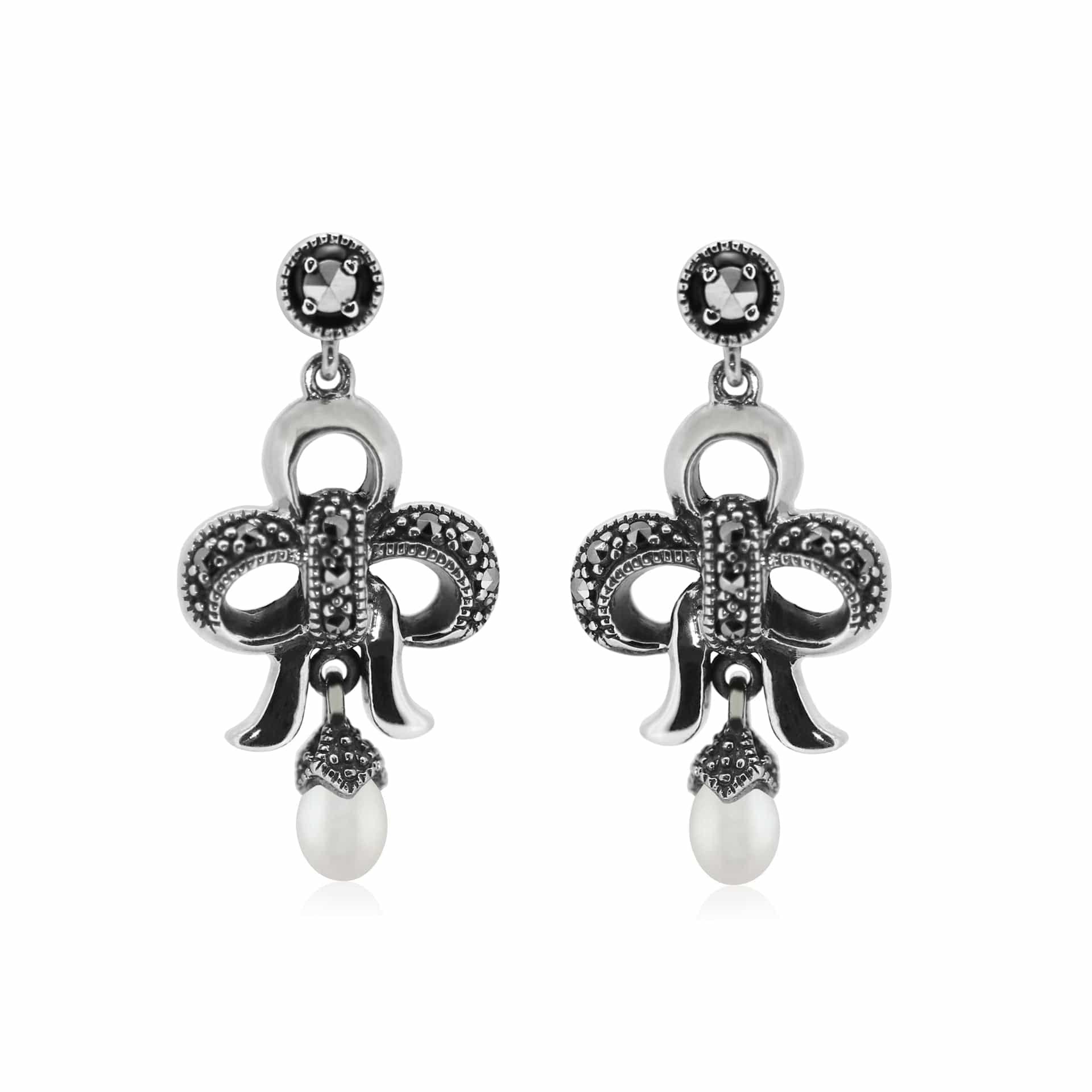 214E658601925 Gemondo Sterling Silver Freshwater Pearl and Marcasite Earrings 1