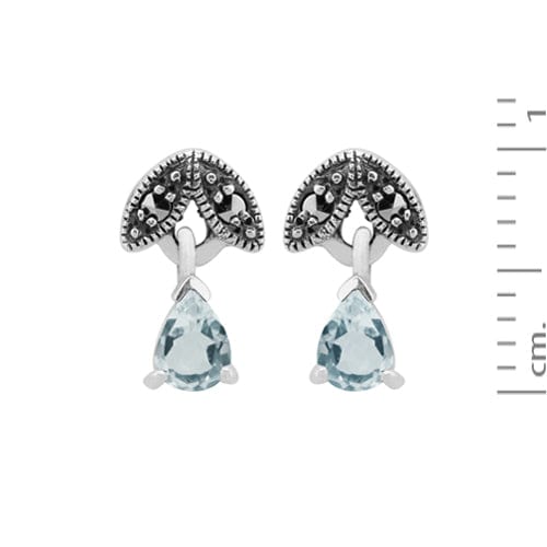 214E686106925-214N488909925 Art Deco Style Style Pear Aquamarine & Marcasite Leaf Stud Earrings & Pendant Set in 925 Sterling Silver 4