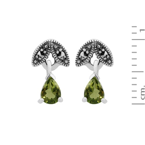214E686107925 Art Nouveau Style Pear Peridot & Marcasite Drop Earrings in 925 Sterling Silver 3