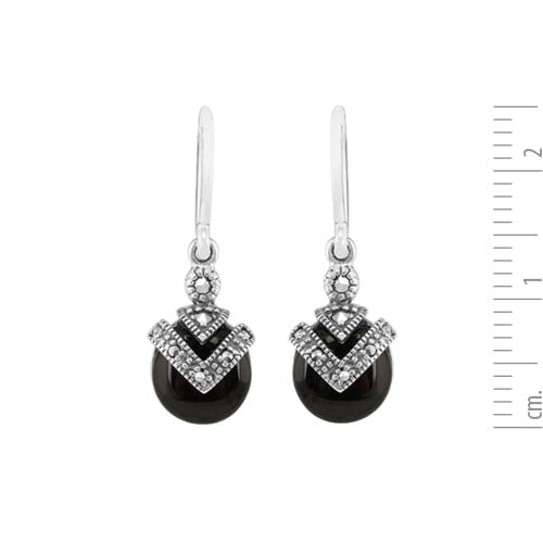 214E686501925-214P285101925 Art Deco Style Round Black Onyx Cabochon & Marcasite Drop Earrings & Pendant Set in 925 Sterling Silver 4