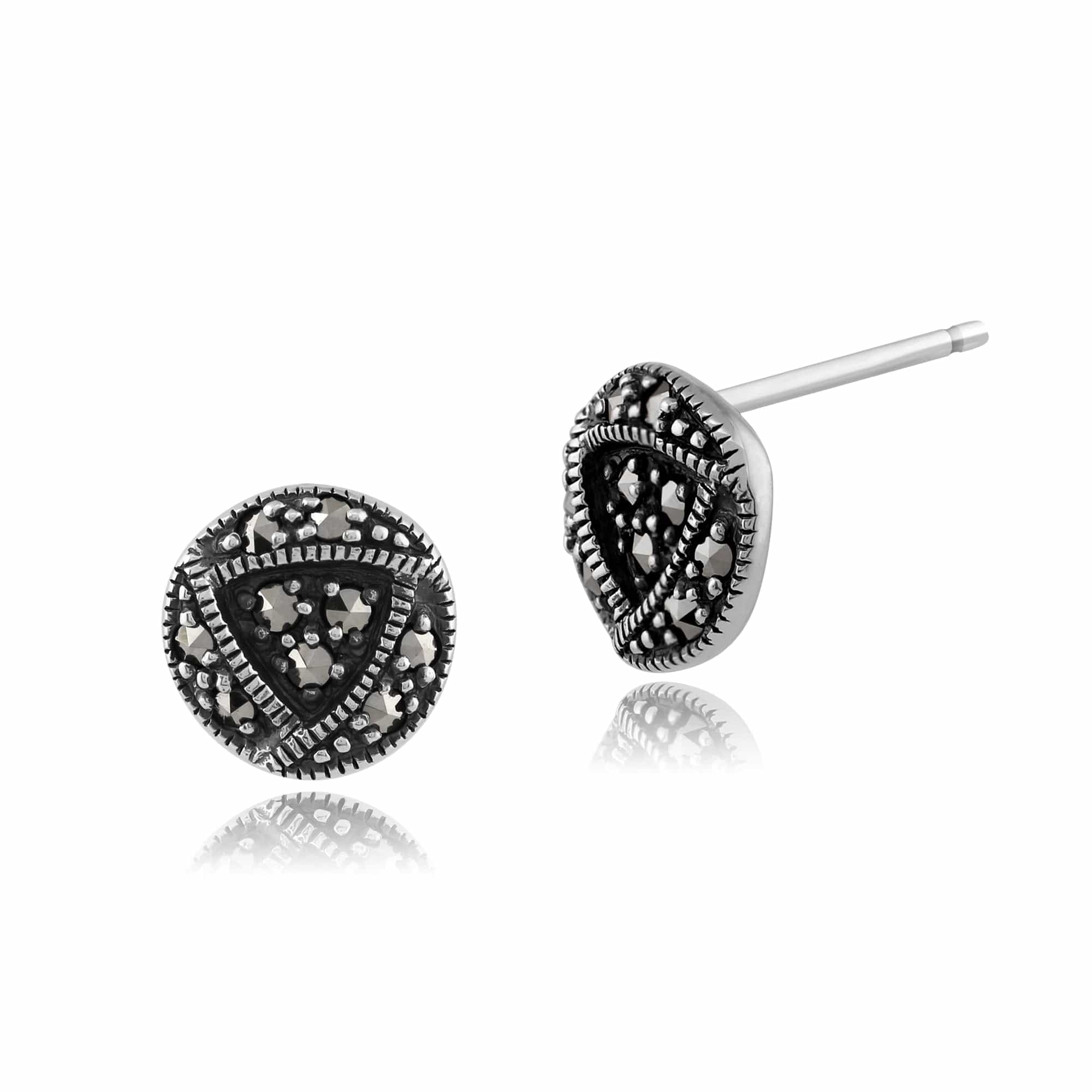 Rennie Mackintosh Round Marcasite Stud Earrings in 925 Sterling Silver - Gemondo