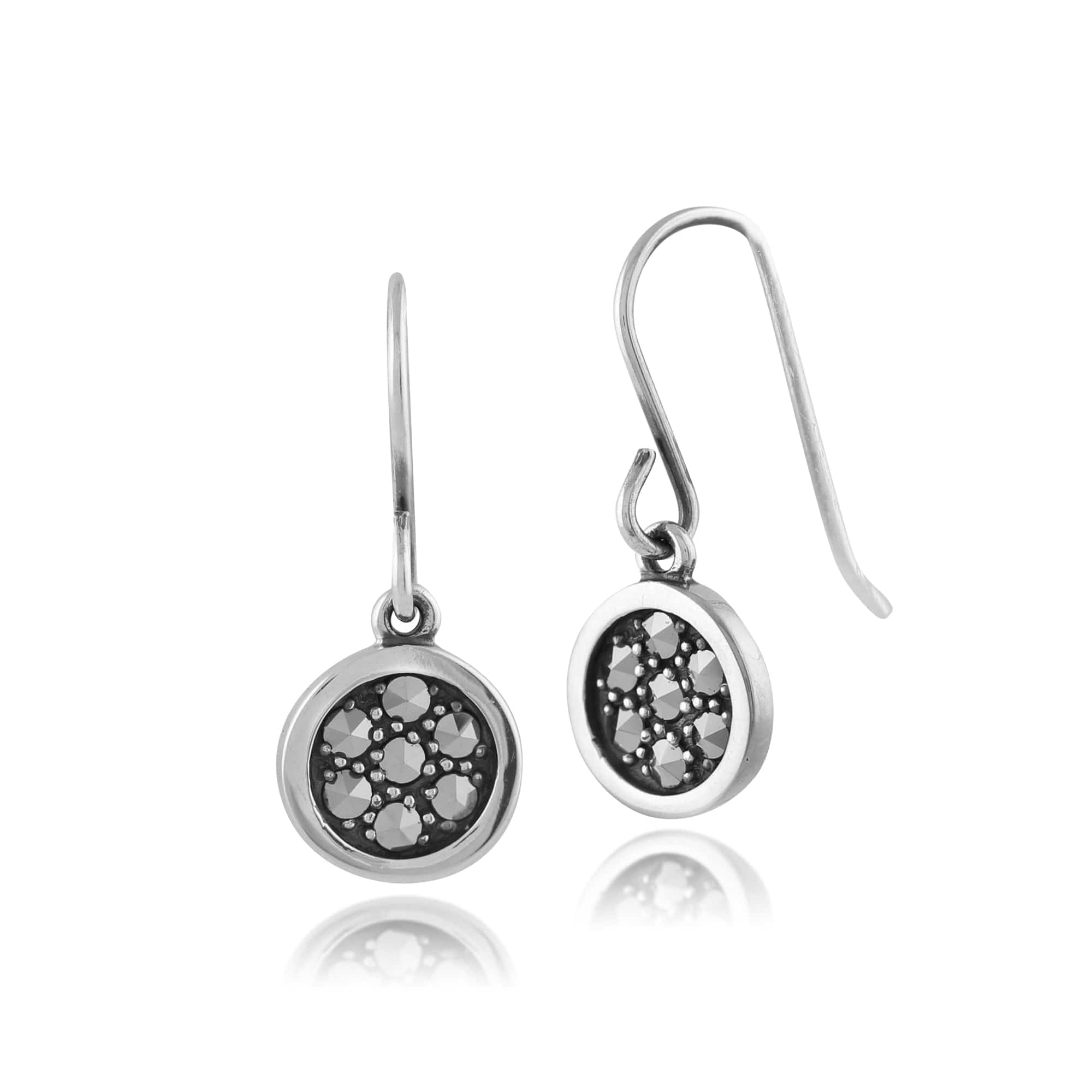 Classic Round Pave Set Marcasite Drop Earrings in 925 Sterling Silver - Gemondo