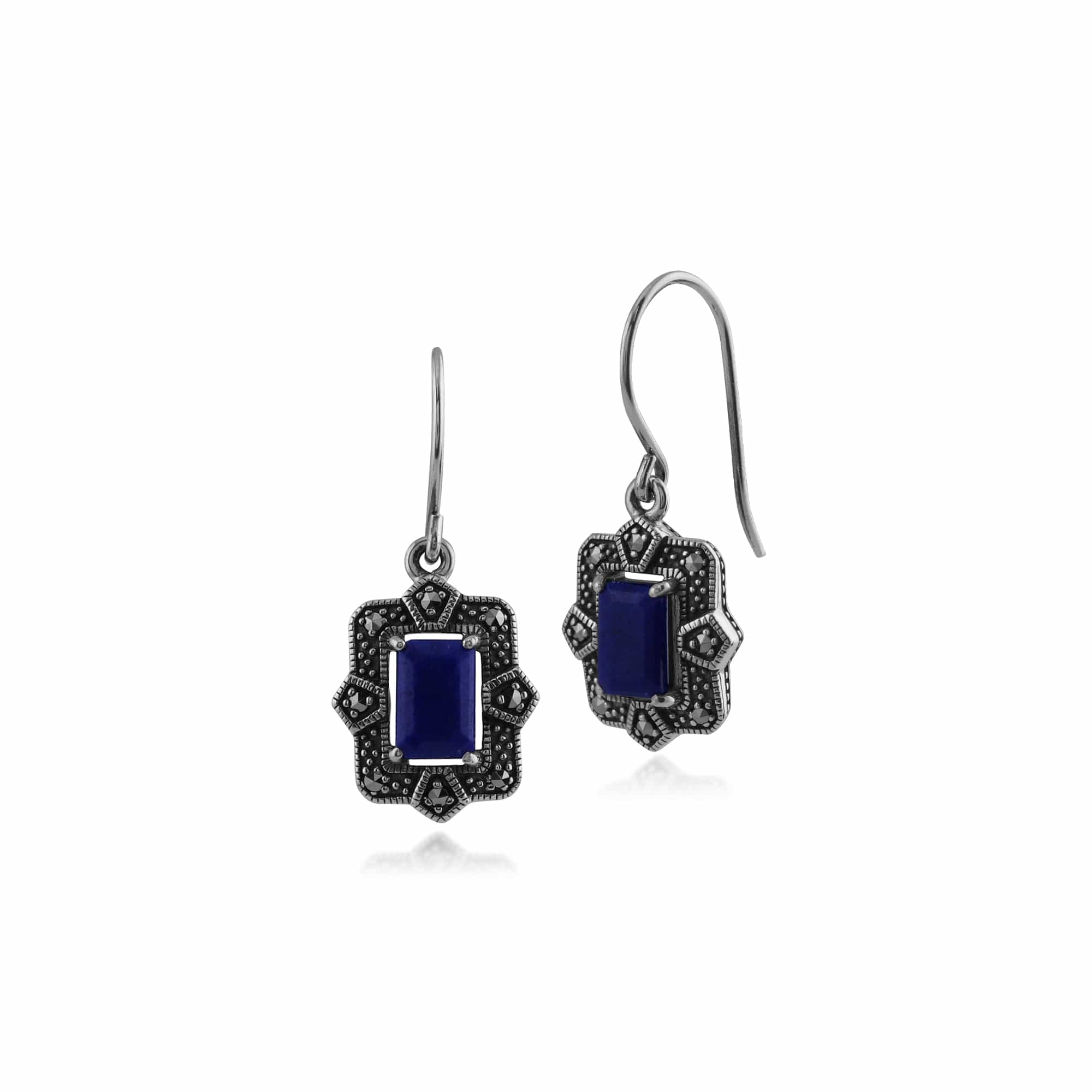 Earrings Art Deco Lapis Lazuli Marcasite Silver