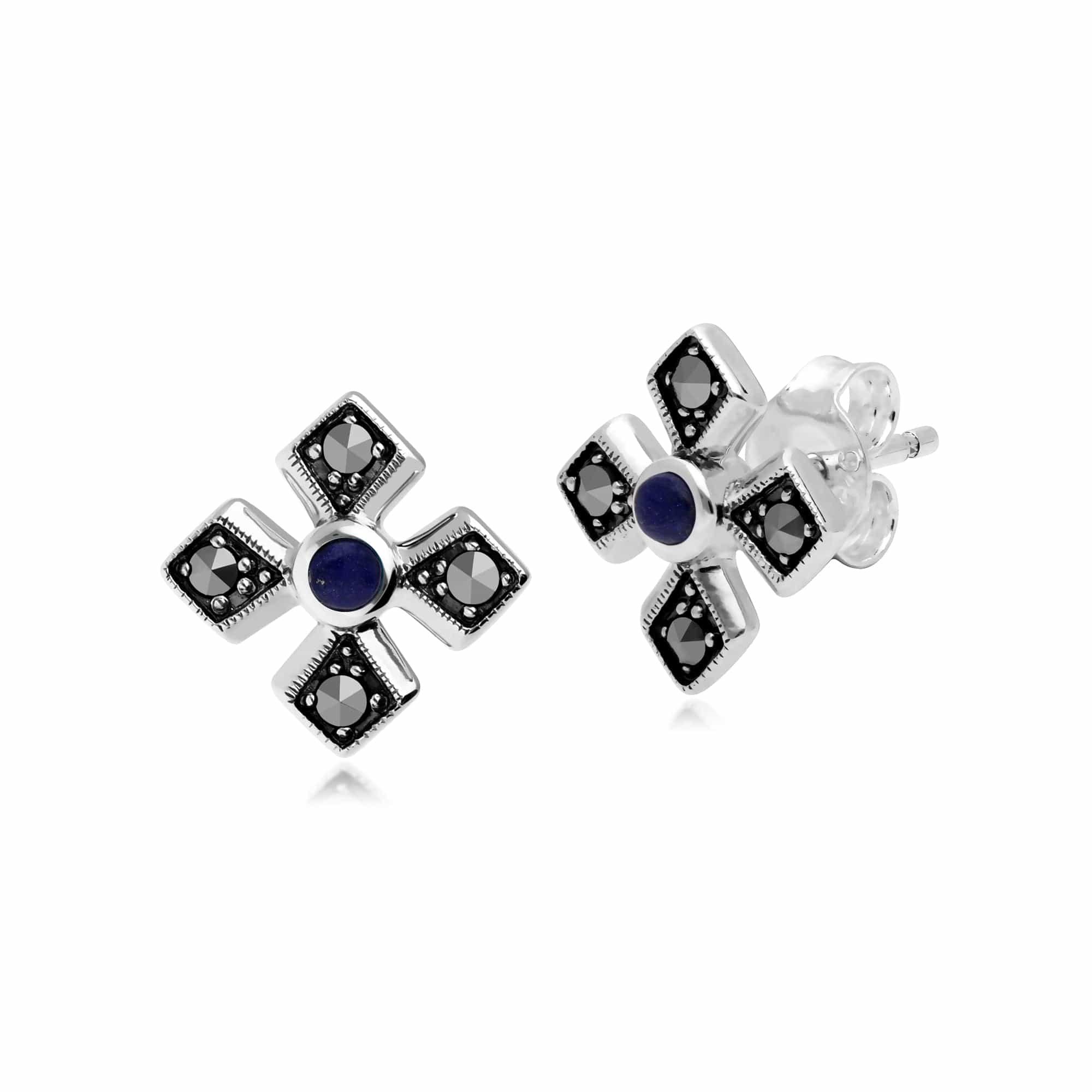 214E859903925 Gemondo Sterling Silver Marcasite & Lapis Lazuli Earring 1