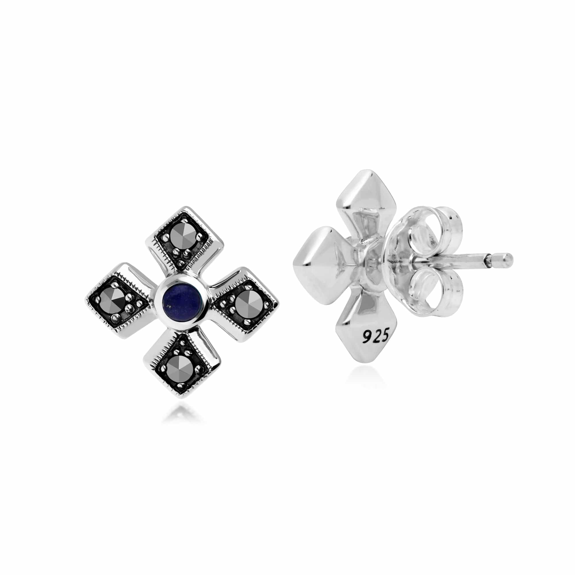 214E859903925 Gemondo Sterling Silver Marcasite & Lapis Lazuli Earring 2