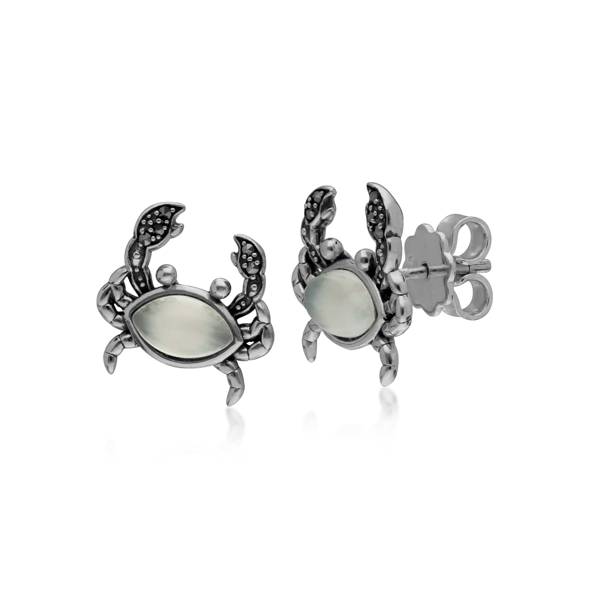 214E864002925 Classic Marquise Moonstone & Marcasite Crab Stud Earrings in 925 Sterling Silver 1