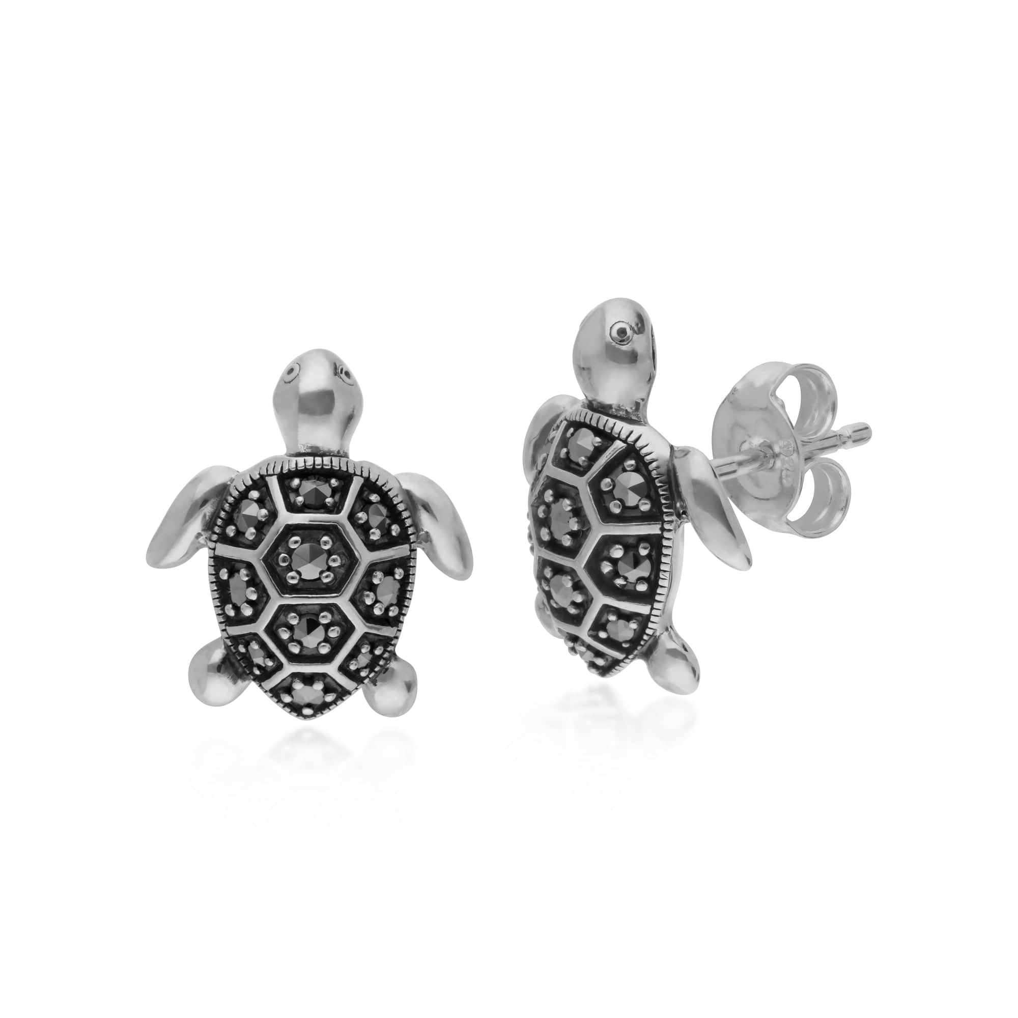 214E869401925 Marcasite Turtle Stud Earrings in 925 Sterling Silver 1