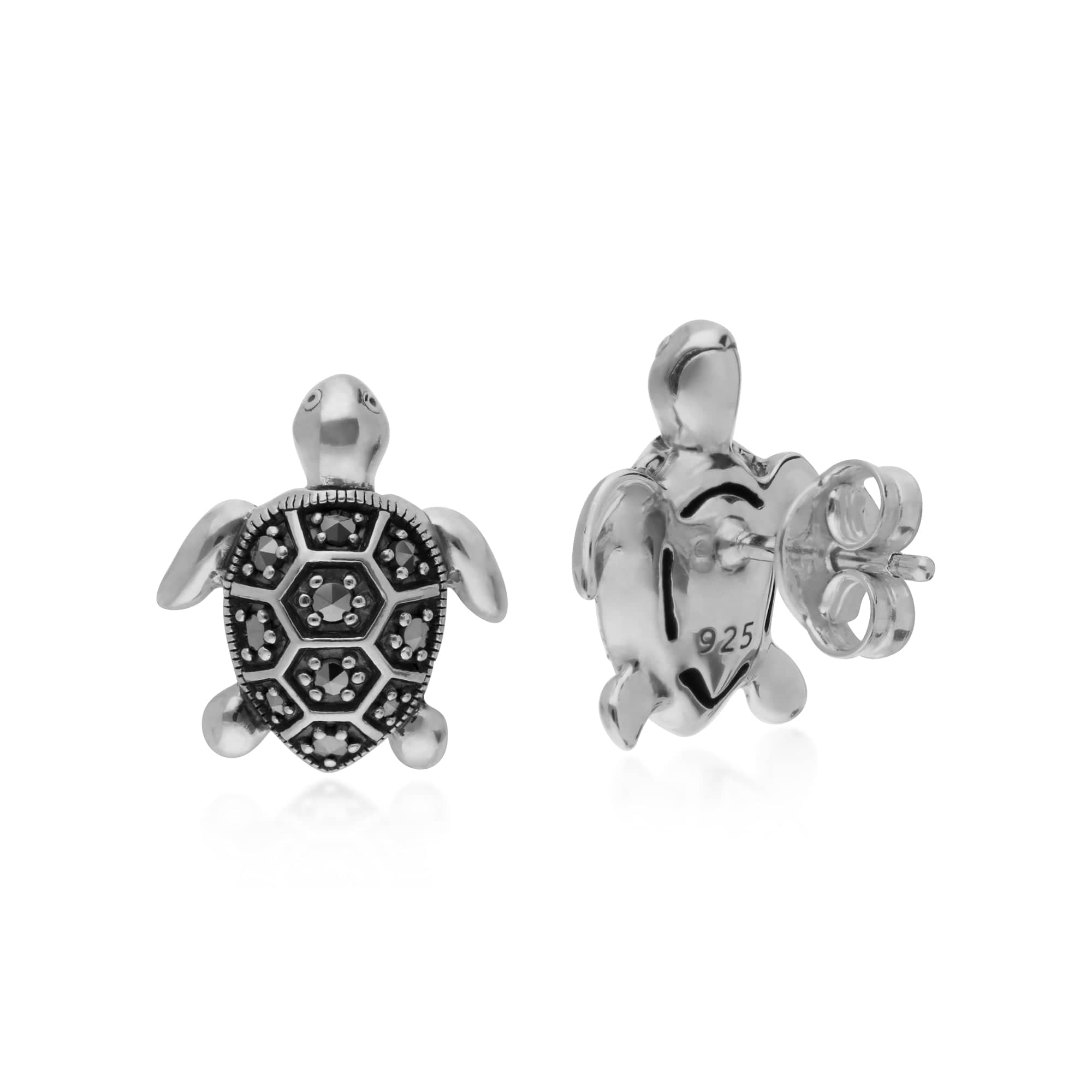 214E869401925 Marcasite Turtle Stud Earrings in 925 Sterling Silver 2