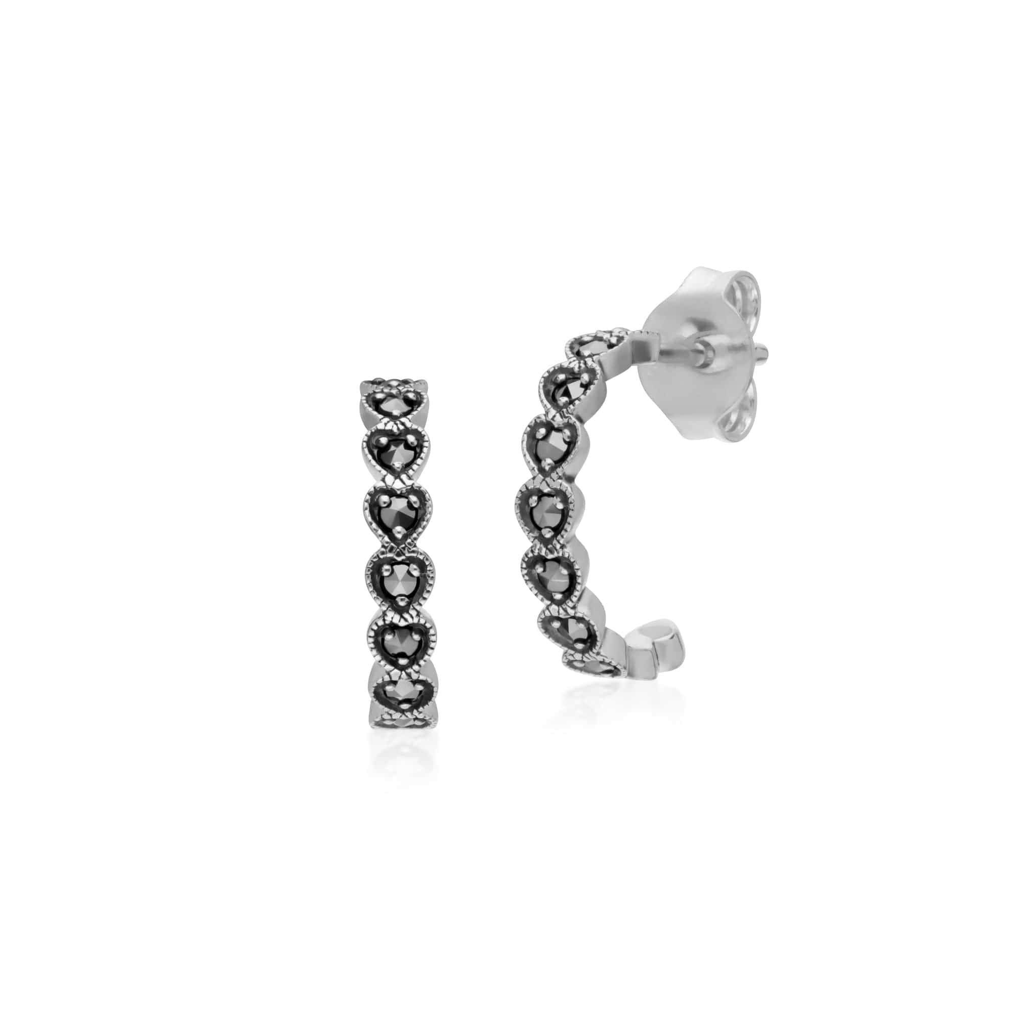 214E873401925 Geometric Heart Marcasite Half Hoop Earrings in 925 Sterling Silver 1