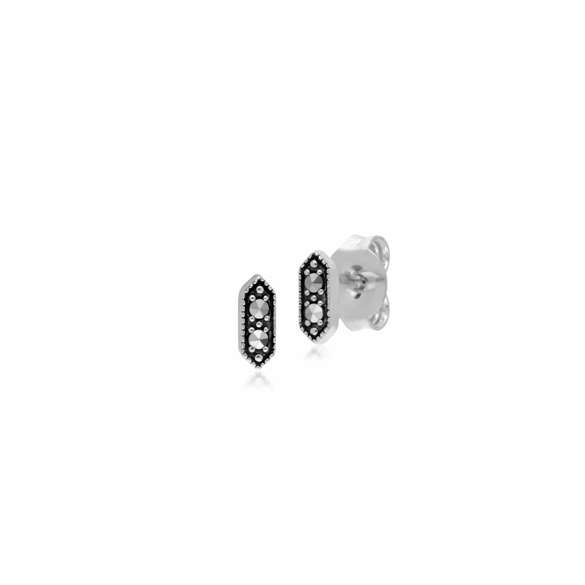 214E873601925 Geometric Round Marcasite Hexagon Stud Earrings in 925 Sterling Silver 1