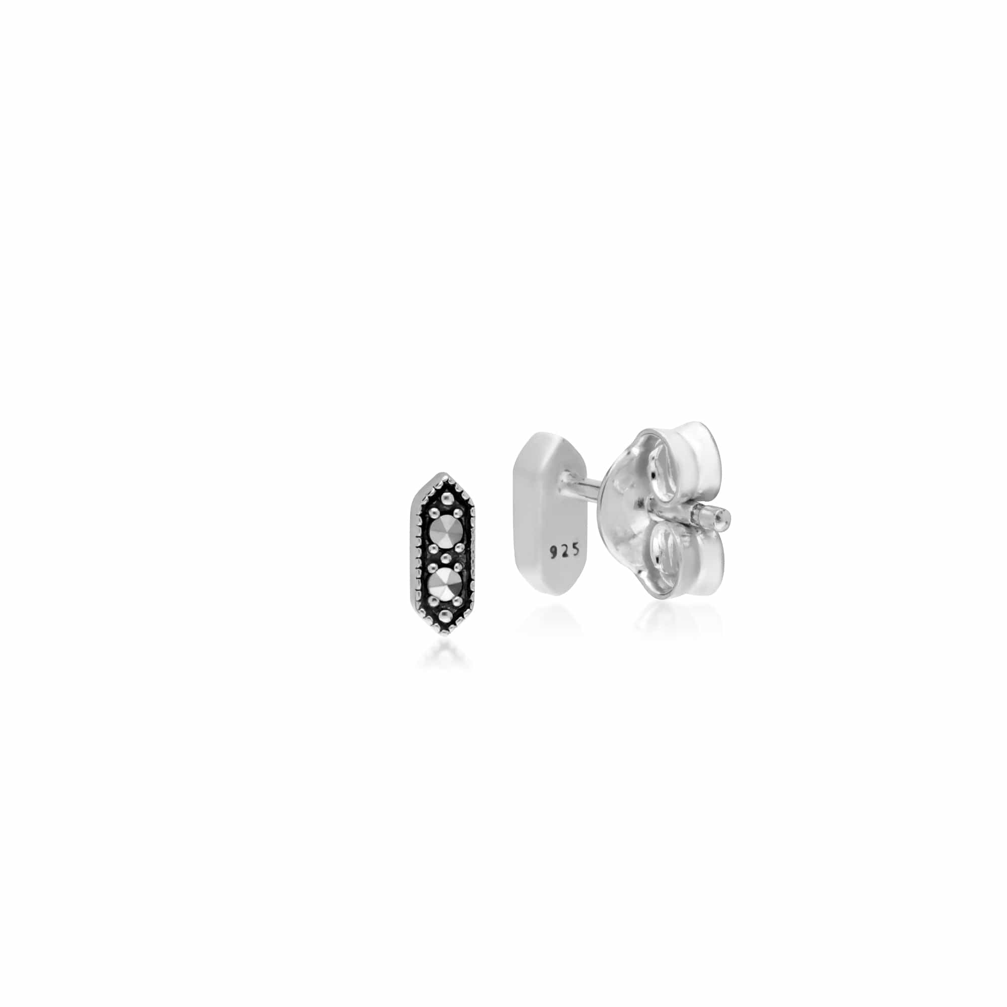 214E873601925 Geometric Round Marcasite Hexagon Stud Earrings in 925 Sterling Silver 2