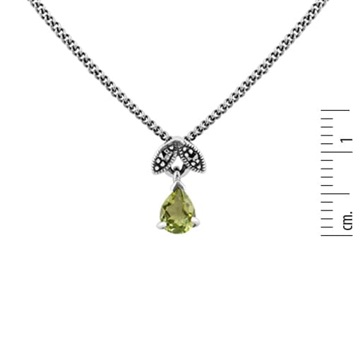214N488903925 Art Nouveau Style Pear Peridot & Marcasite Pendant in 925 Sterling Silver 3