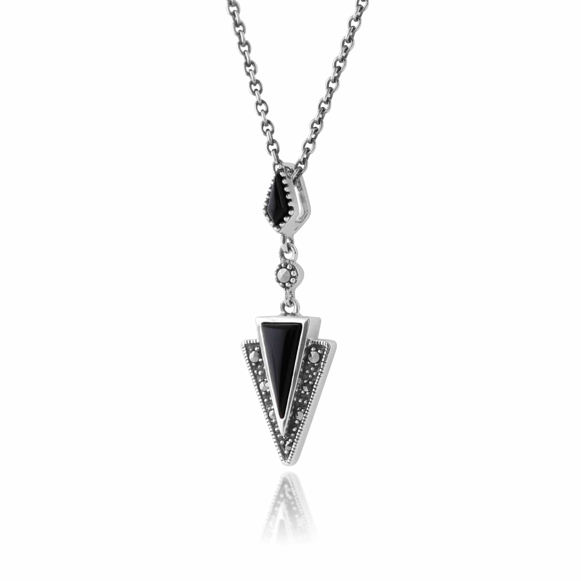 214N658304925 Art Deco Style Black Onyx & Marcasite Pendant in 925 Sterling Silver 2