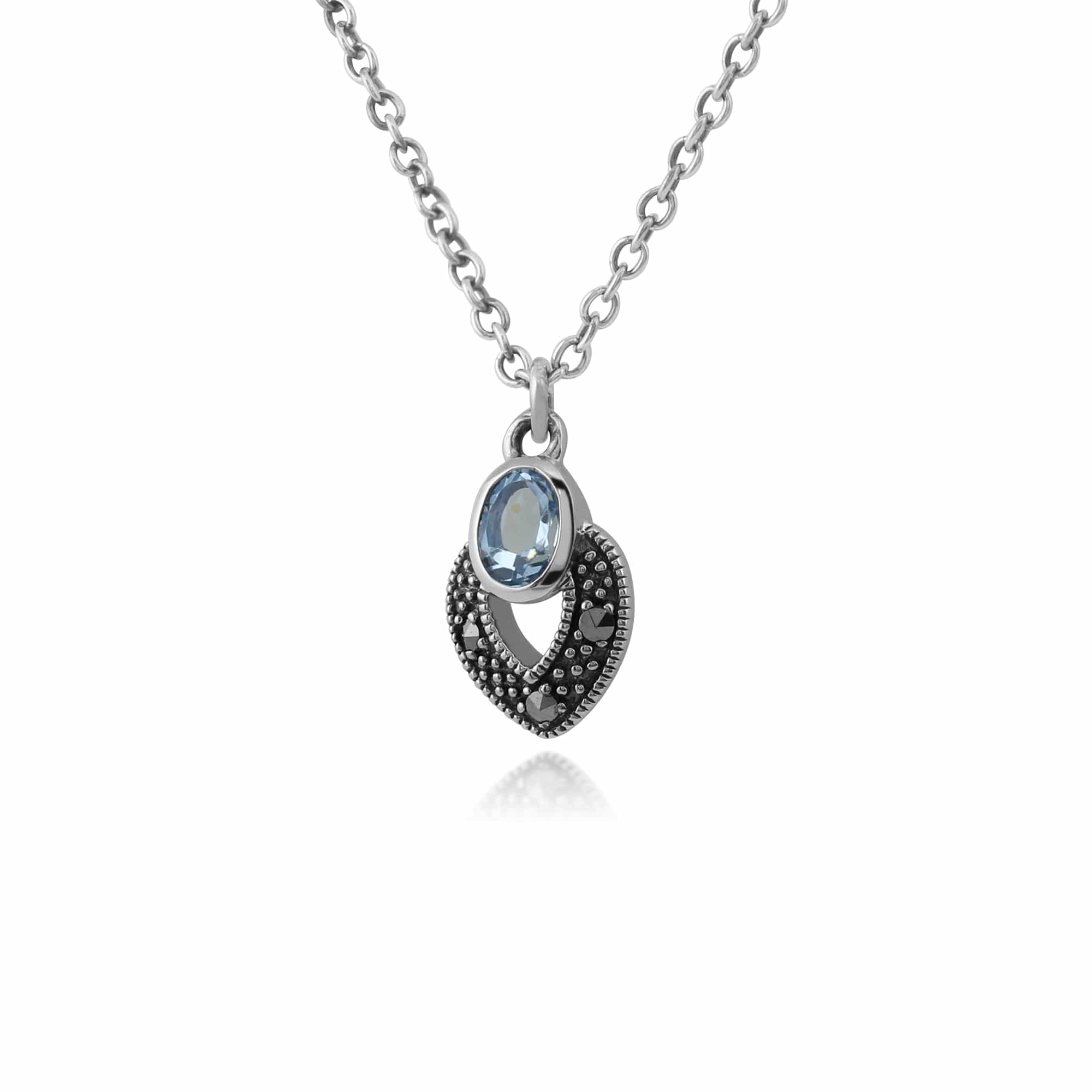 214N688205925 Art Deco Style Oval Aquamarine & Marcasite Necklace in 925 Sterling Silver 2