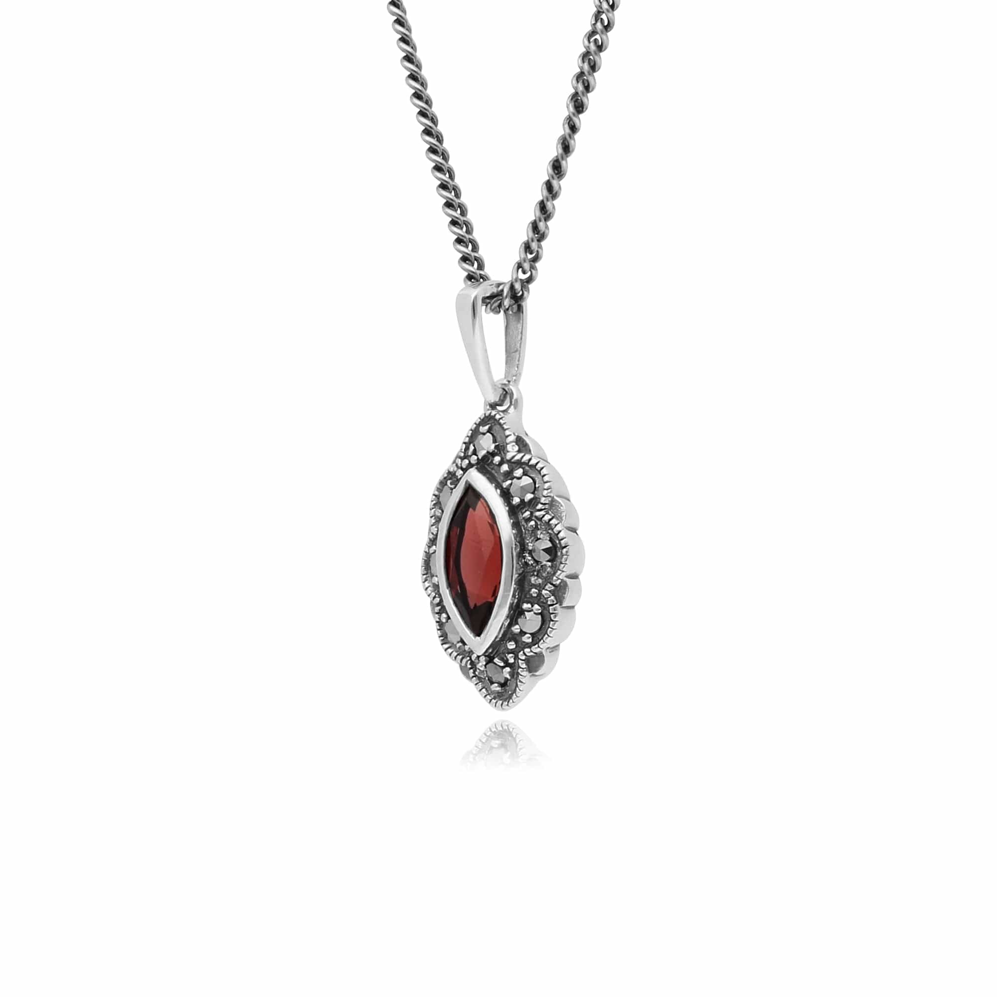 214N696103925 Art Deco Style Marquise Garnet & Marcasite Pendant in 925 Sterling Silver 2