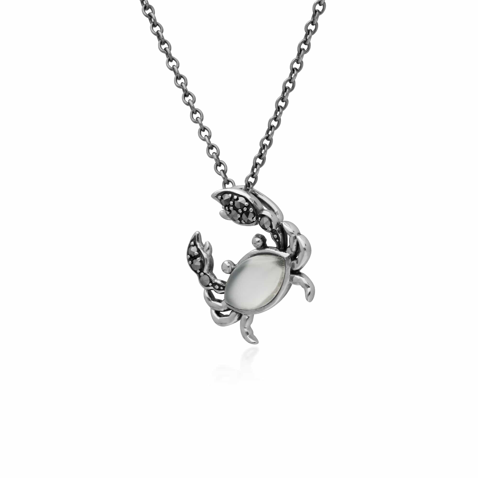 214N699302925 Classic Marquise Moonstone & Marcasite Crab Necklace in 925 Sterling Silver 2