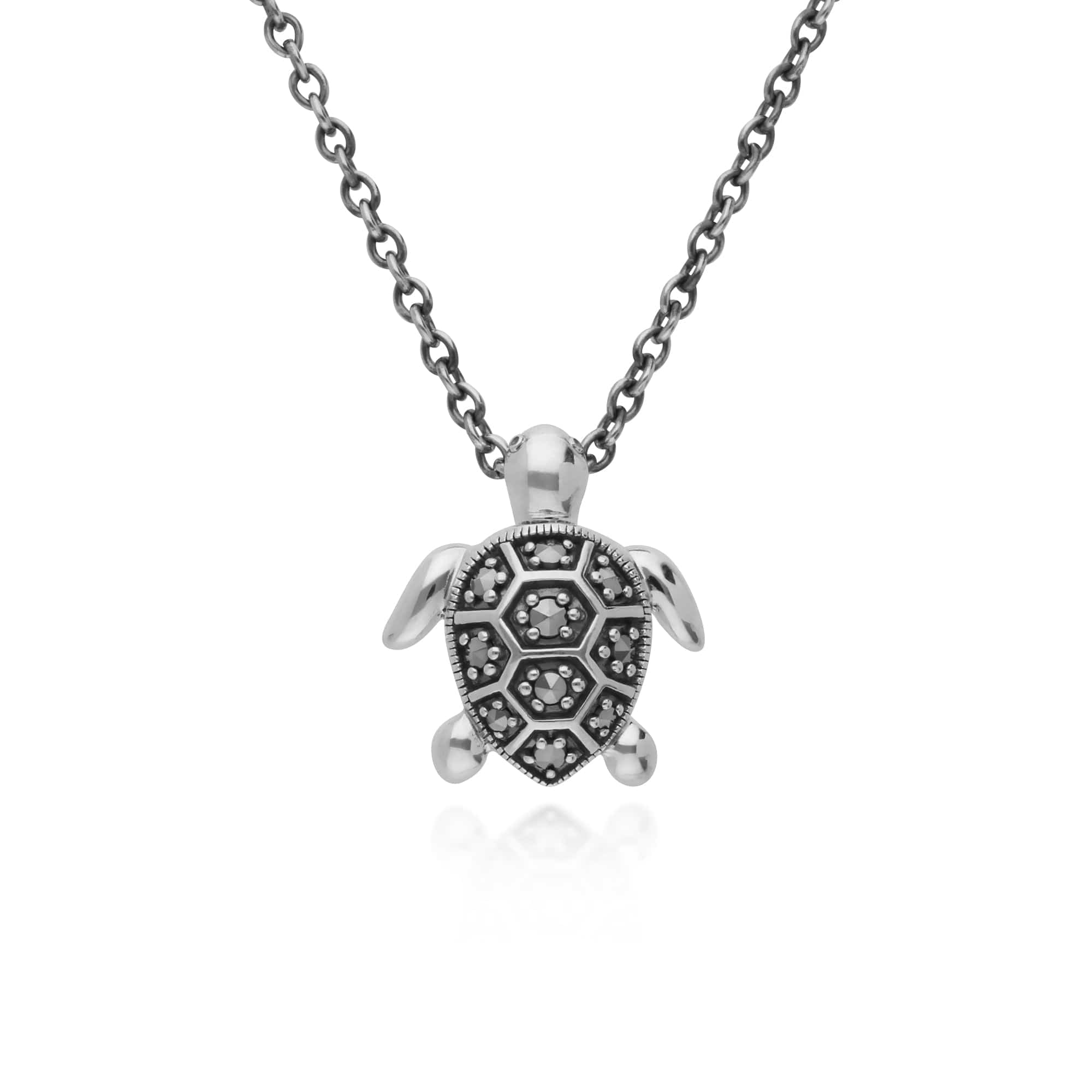 214N702101925 Gemondo Sterling Silver Marcasite Turtle 45cm Necklace 1
