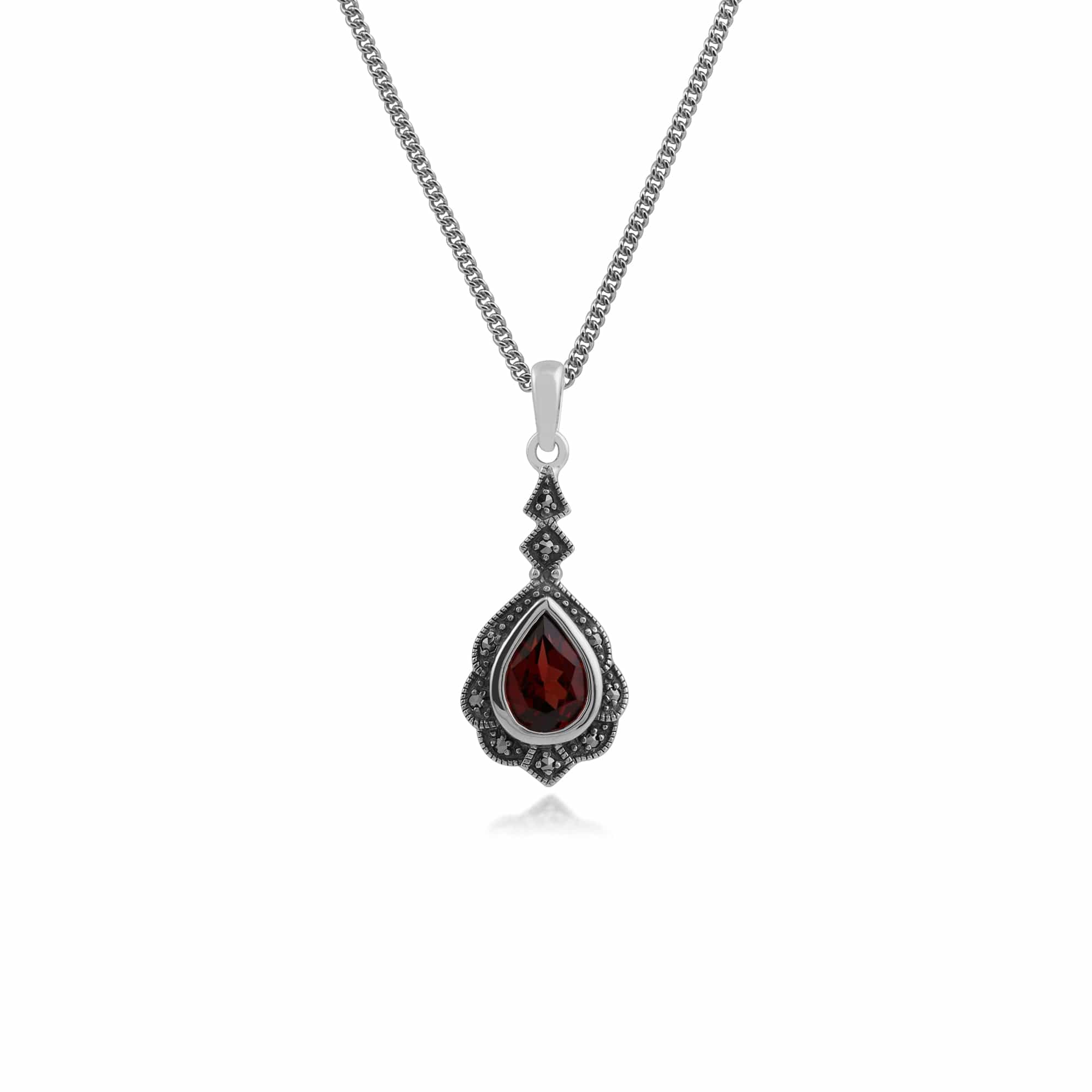 Art Nouveau Garnet & Marcasite Leaf Pendant Image 1