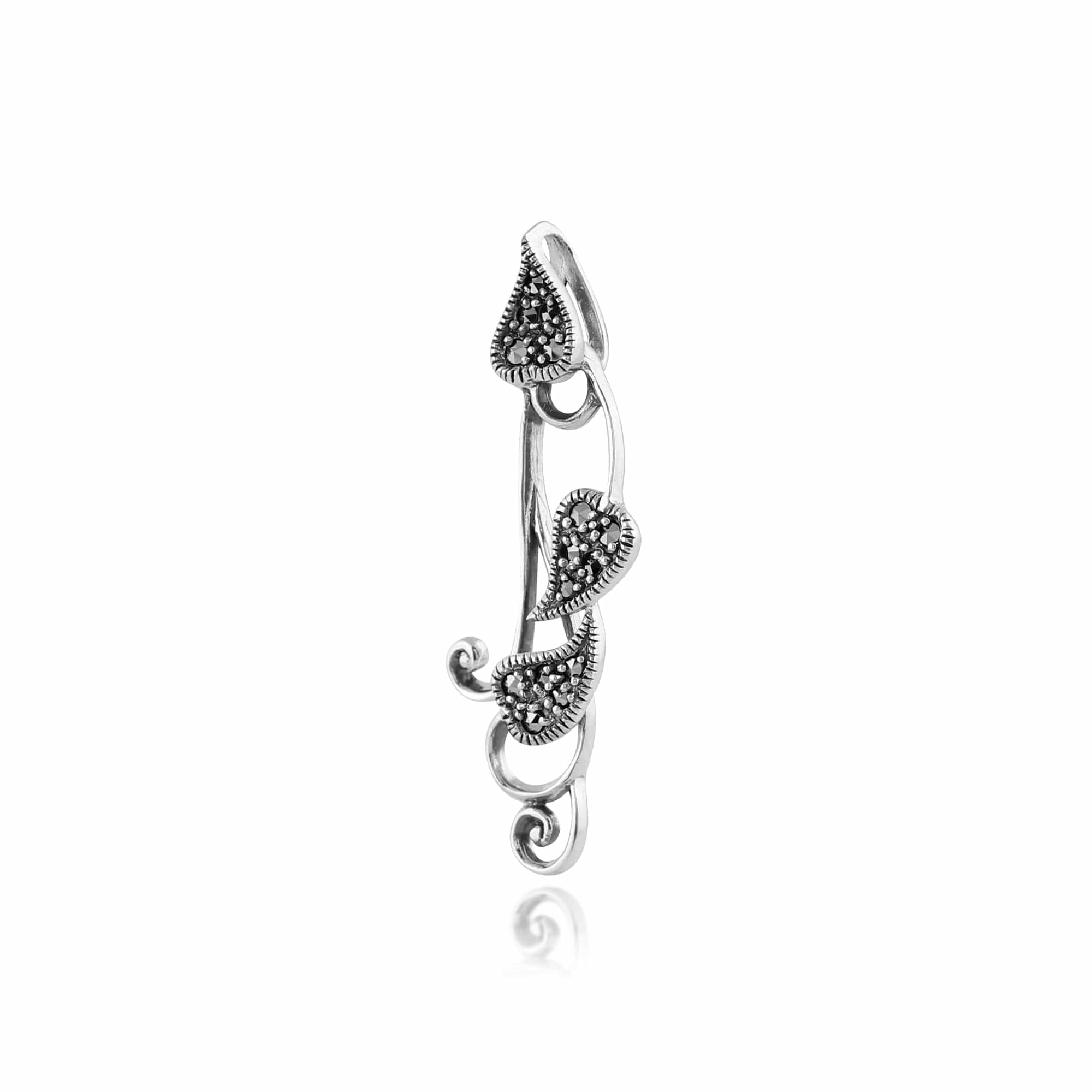 214E661201925-214P214901925 Art Nouveau Style Style Round Marcasite Twisted Leaf Drop Earrings & Pendant Set in 925 Sterling Silver 5